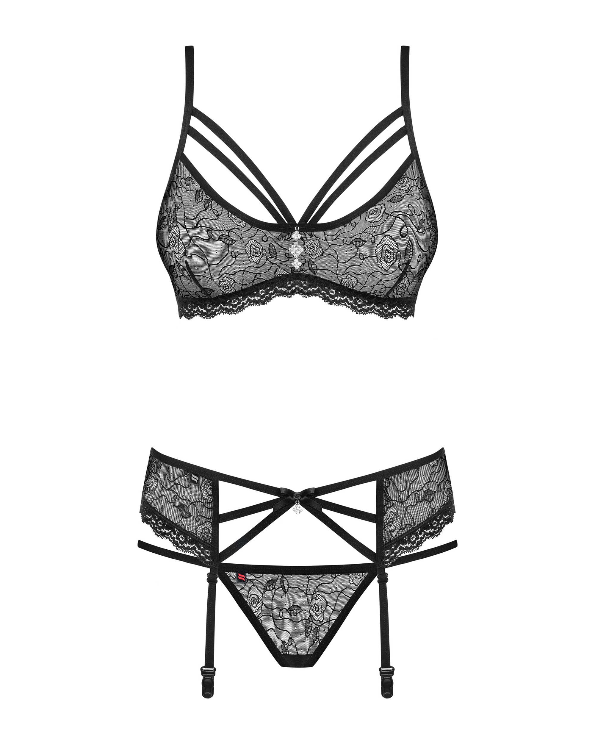 Ensemble lingerie 3 pieces floral transparent - Obsessive – Image 6