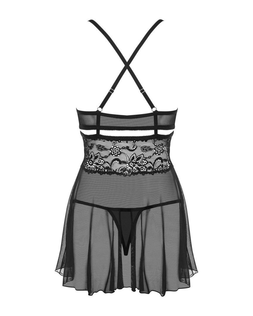 Nuisette babydoll décolletée avec string - Obsessive – Image 4