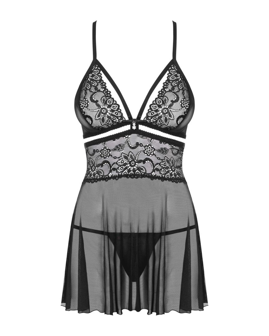 Nuisette babydoll décolletée avec string - Obsessive – Image 5