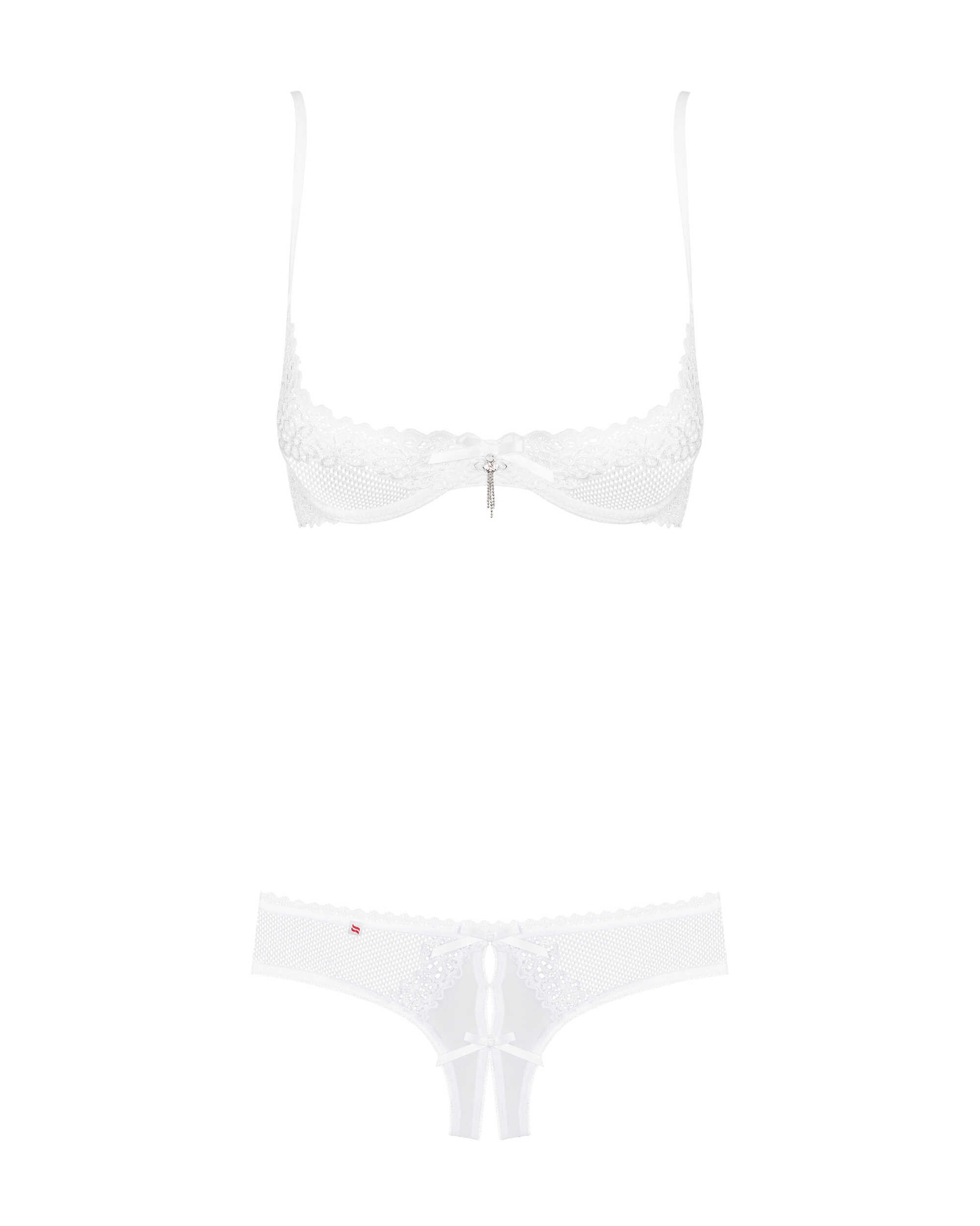 Ensemble lingerie ouvert soutien-gorge et shorty blanc - Obsessive – Image 5
