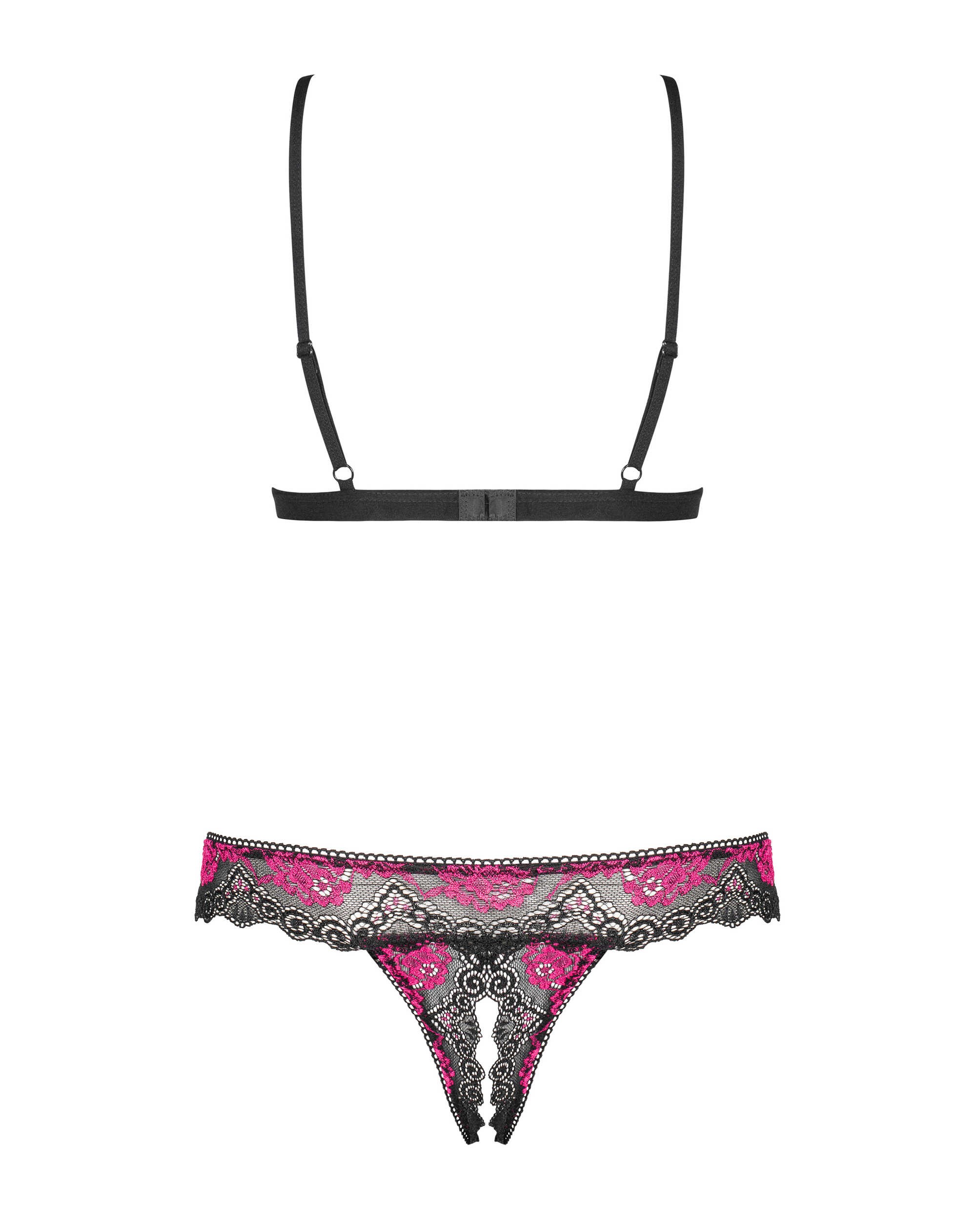 Ensemble lingerie ouvert dentelle noir et fuchsia - Obsessive – Image 6