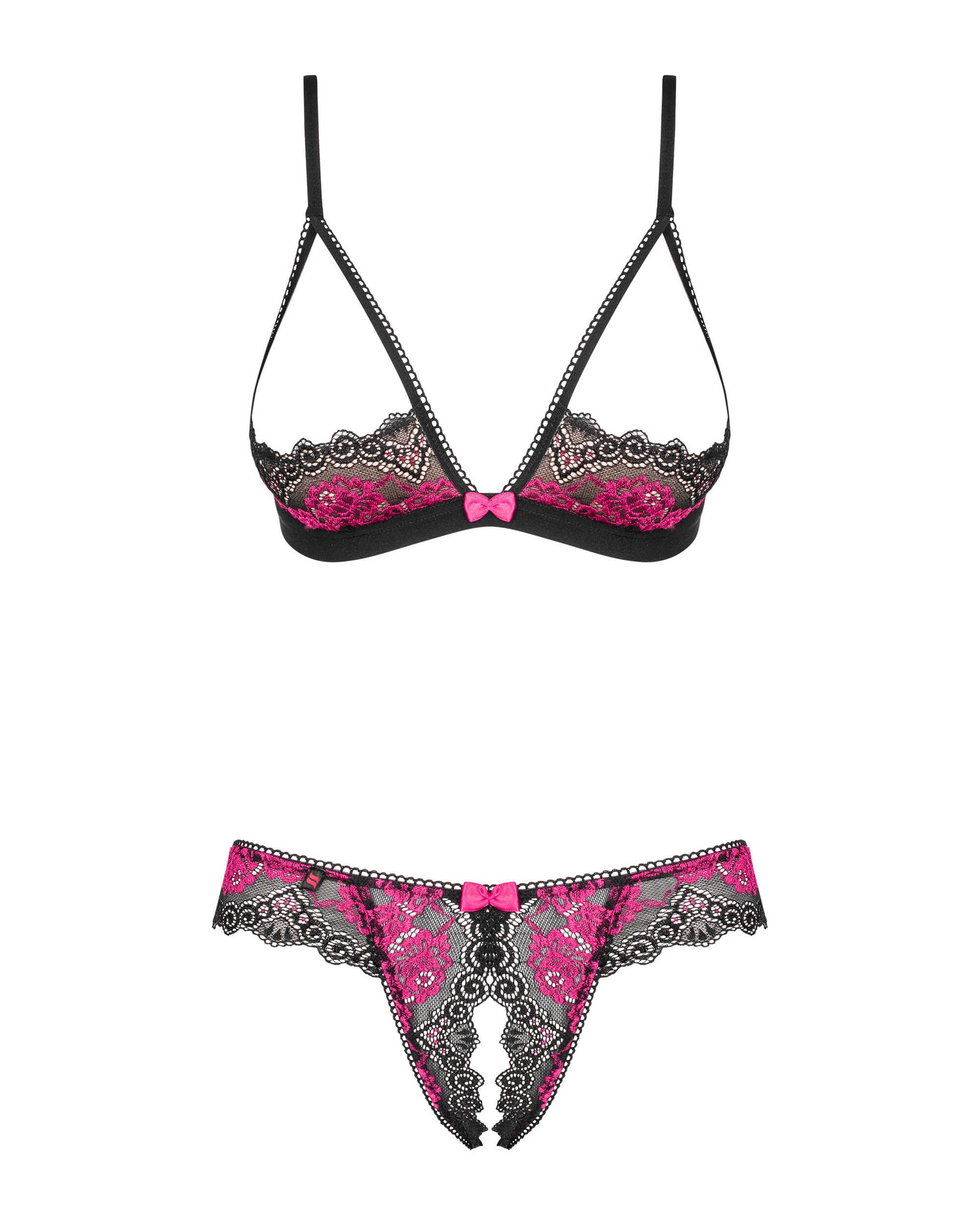 Ensemble lingerie ouvert dentelle noir et fuchsia - Obsessive – Image 5