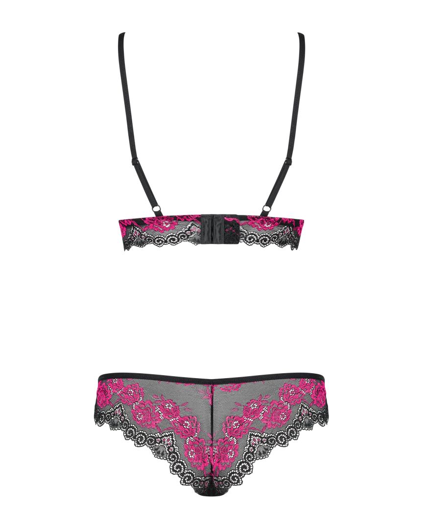 Ensemble lingerie dentelle noire et fuchsia Tulia - Obsessive – Image 6