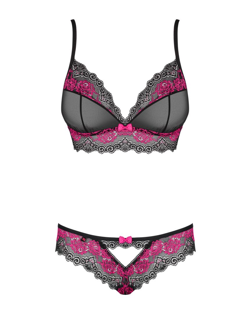 Ensemble lingerie dentelle noire et fuchsia Tulia - Obsessive – Image 5