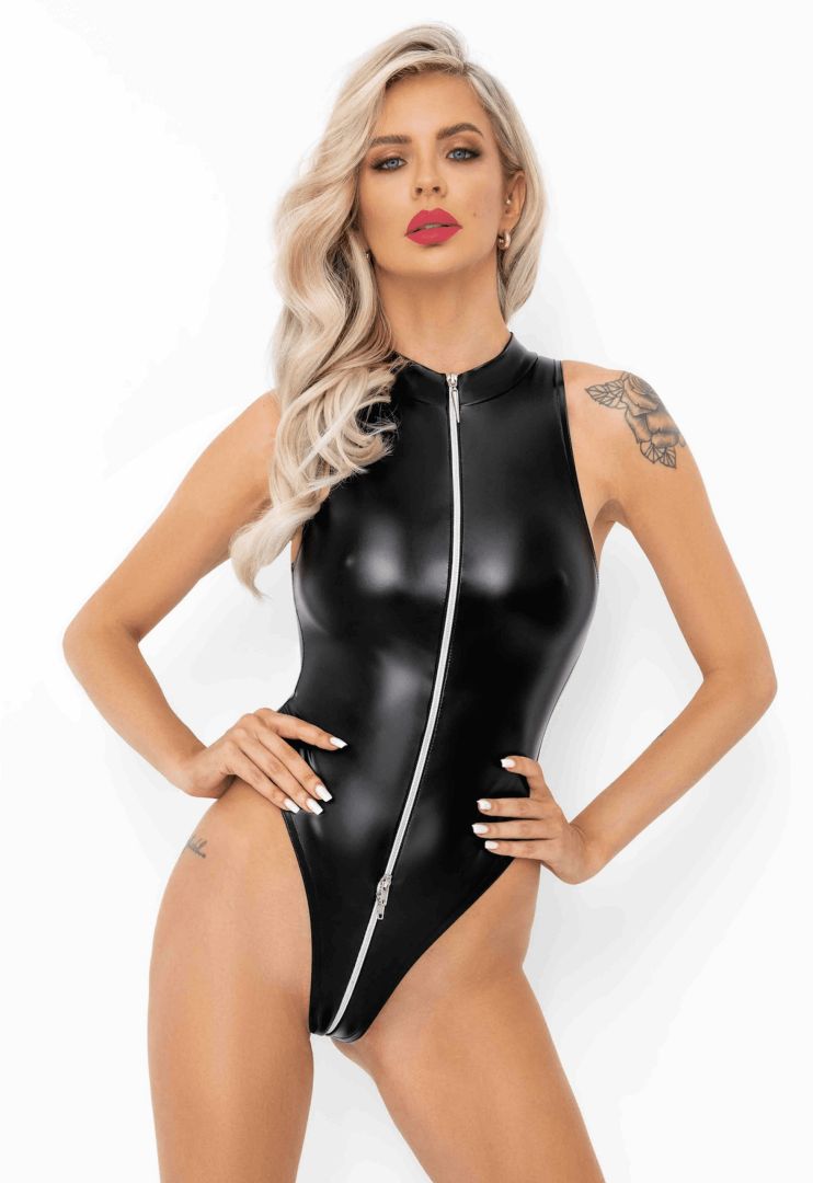Body powerwetlook avec fermeture éclair - Noir Handmade