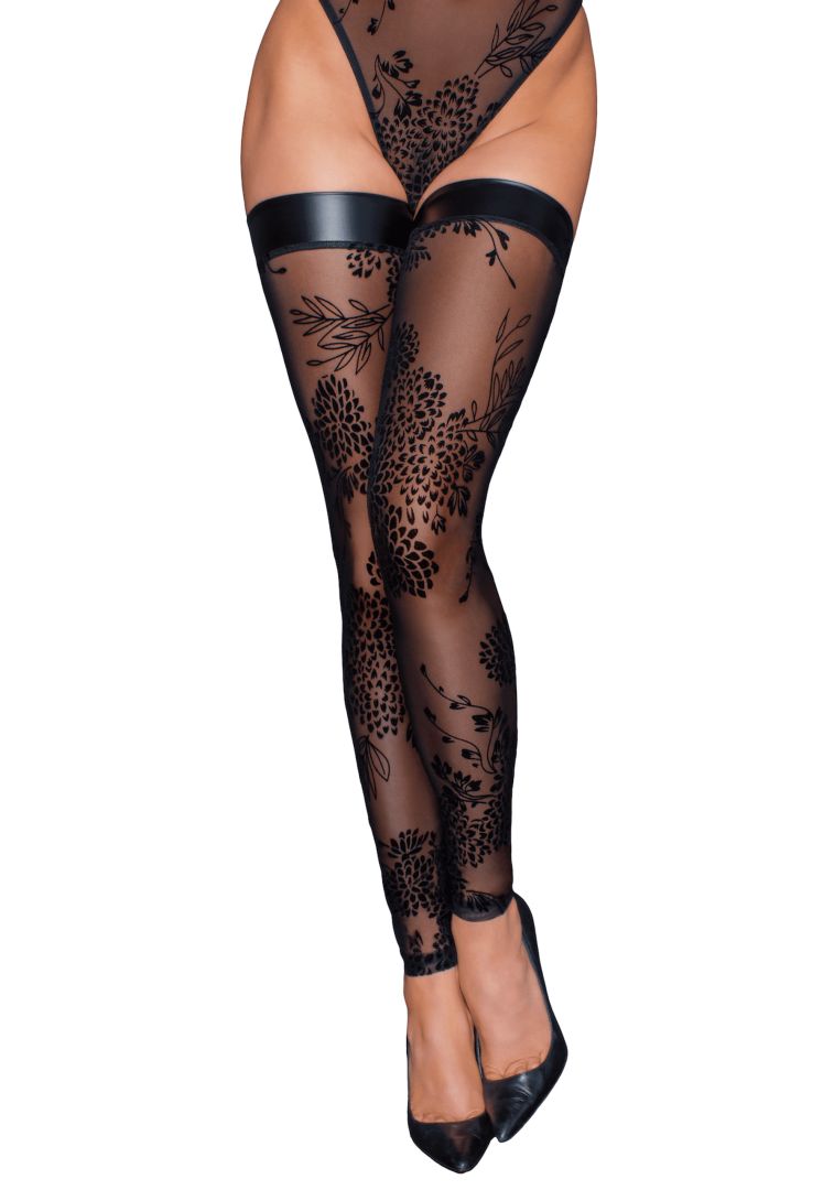 Bas autofixants en tulle à broderie florale - Noir Handmade