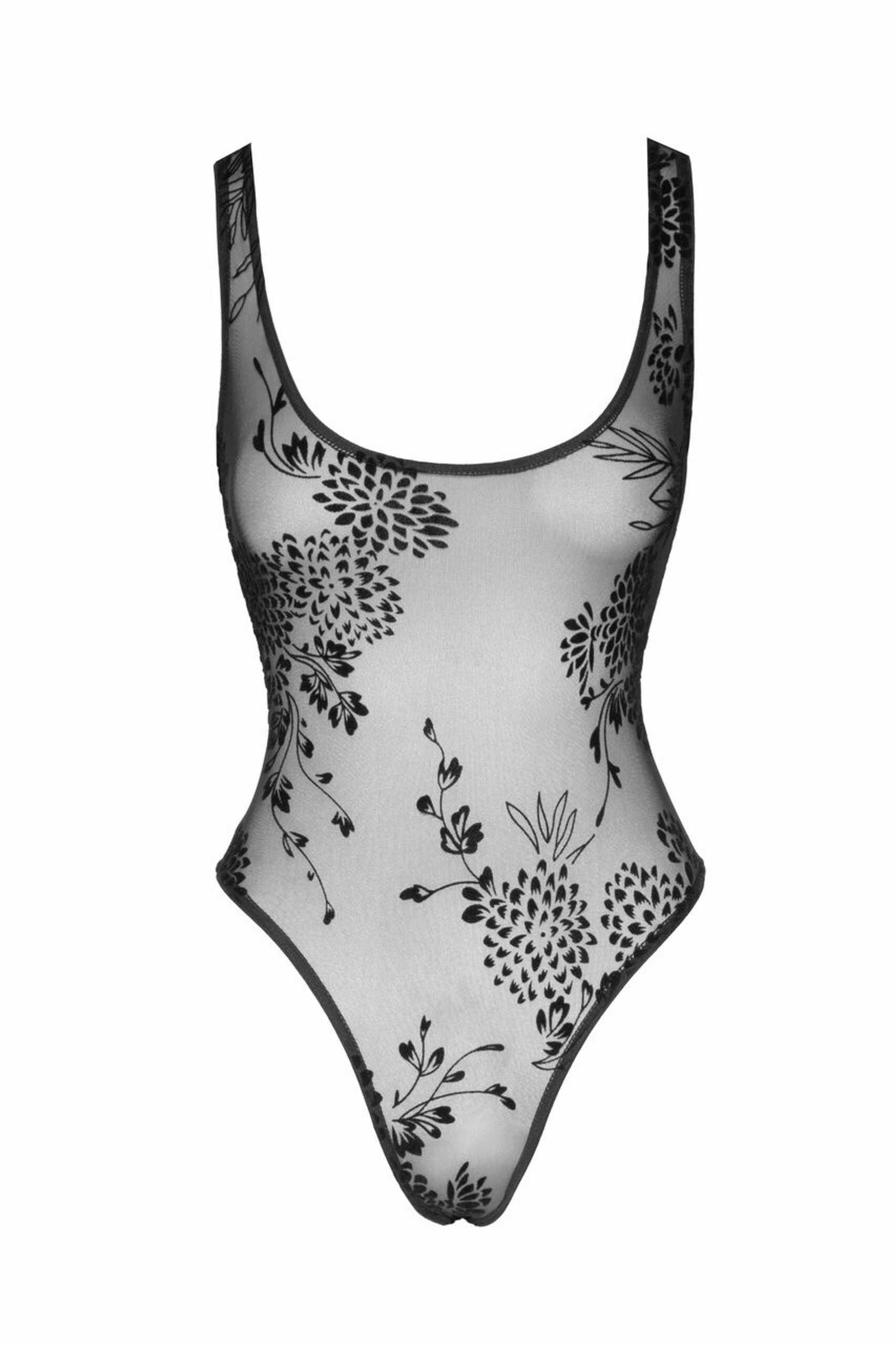 Body en tulle à broderie florale - Noir Handmade – Image 6