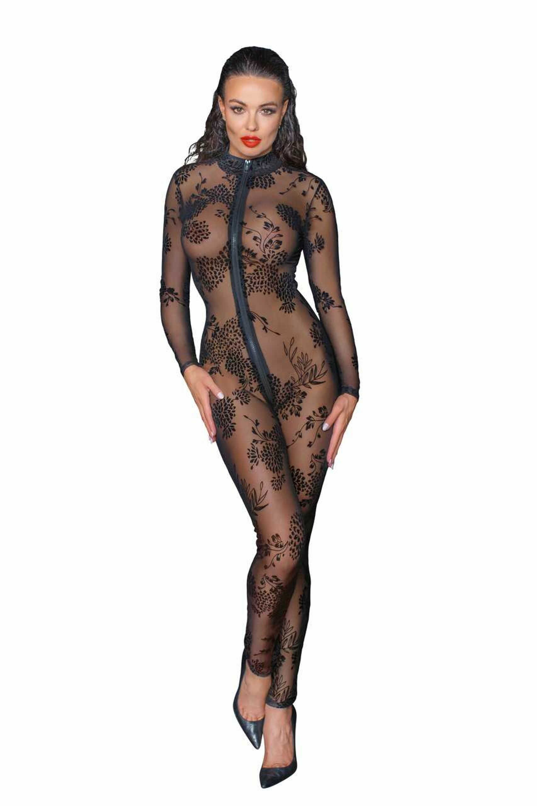 Combinaison longue en tulle brodé - Noir Handmade – Image 4