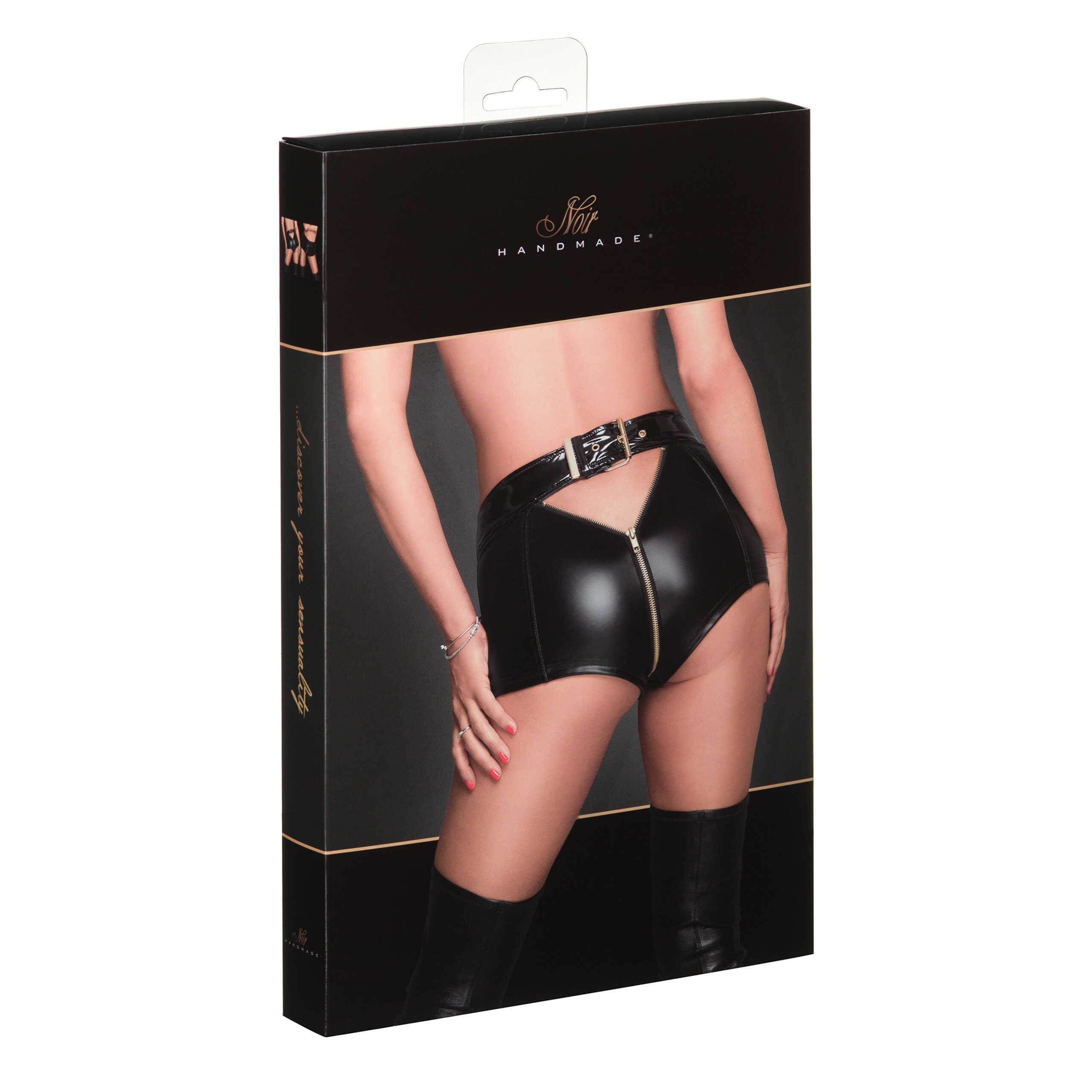 Short wetlook à fermeture éclair intégrale - Noir Handmade – Image 3