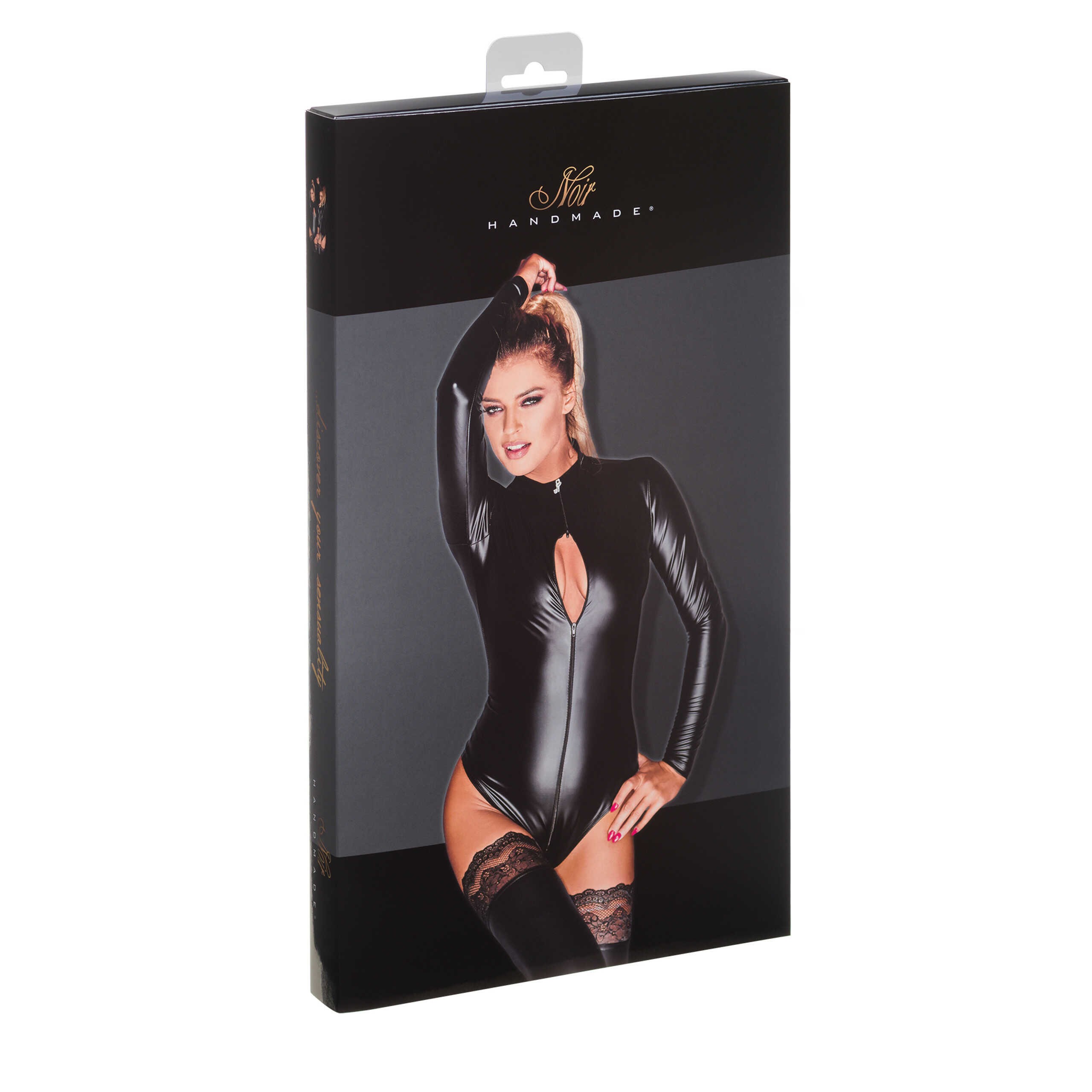 Body wetlook avec fermeture éclair 3 voies - Noir Handmade – Image 5
