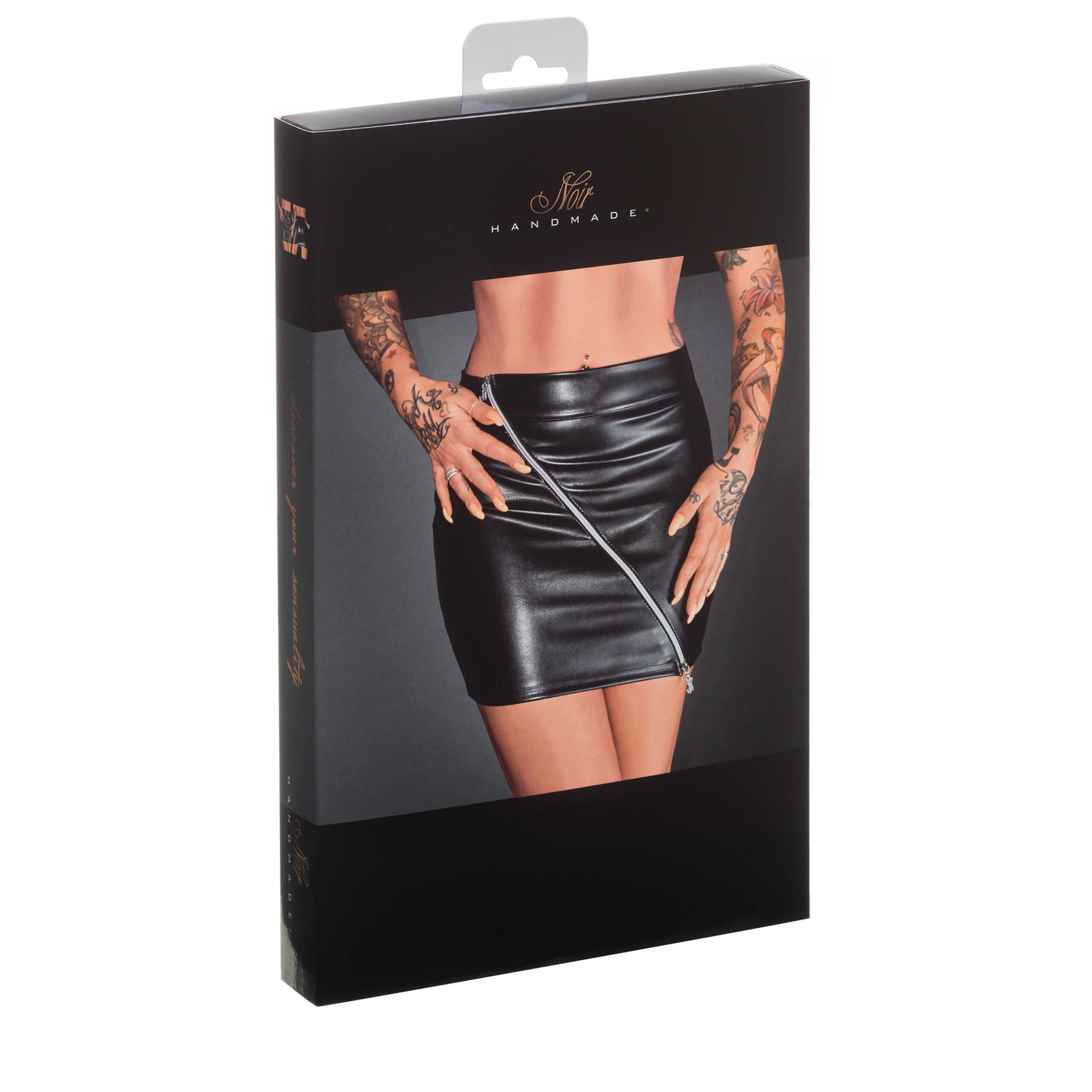Minijupe sexy en simili cuir à fermeture éclair - Noir Handmade – Image 4