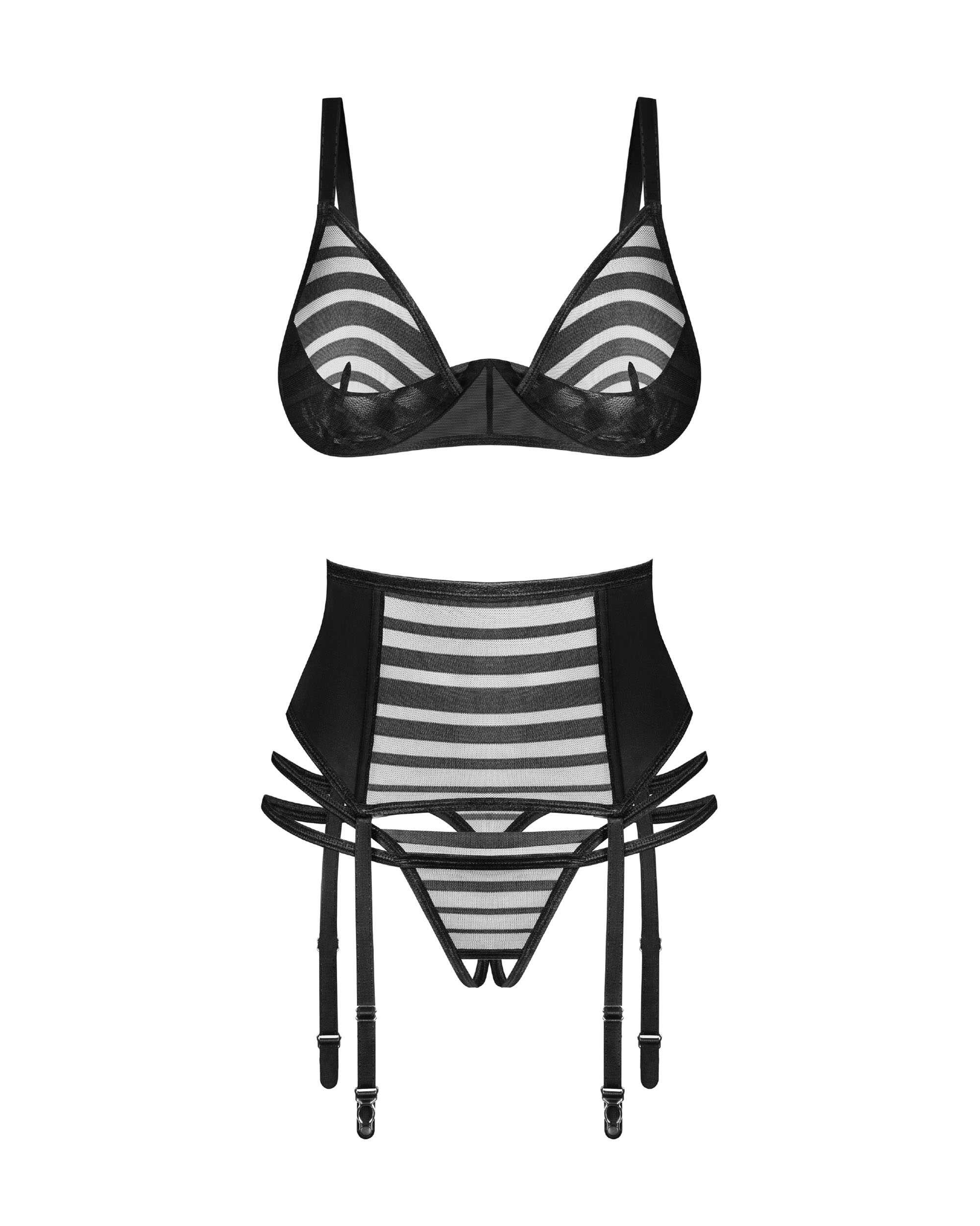 Ensemble lingerie ouvert 3 pièces Lune Bellis - Obsessive
