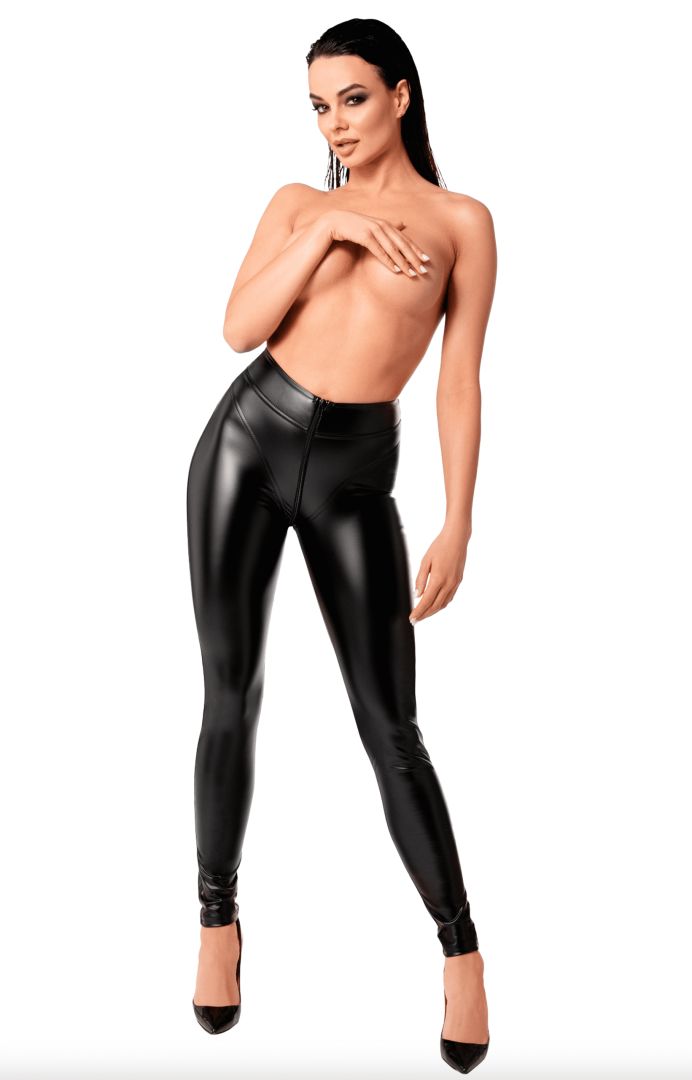 Legging wetlook Chimera avec zip intégral - Noir Handmade – Image 3
