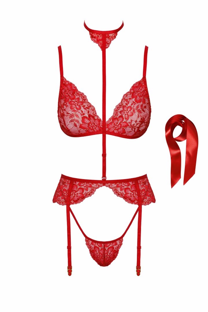 Ensemble lingerie bondage 5 pièces dentelle rouge - Kissable – Image 5