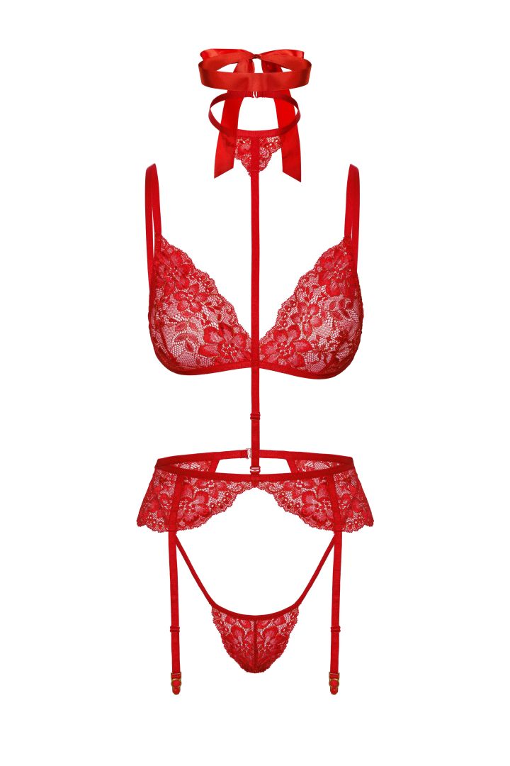 Ensemble lingerie bondage 5 pièces dentelle rouge - Kissable – Image 6
