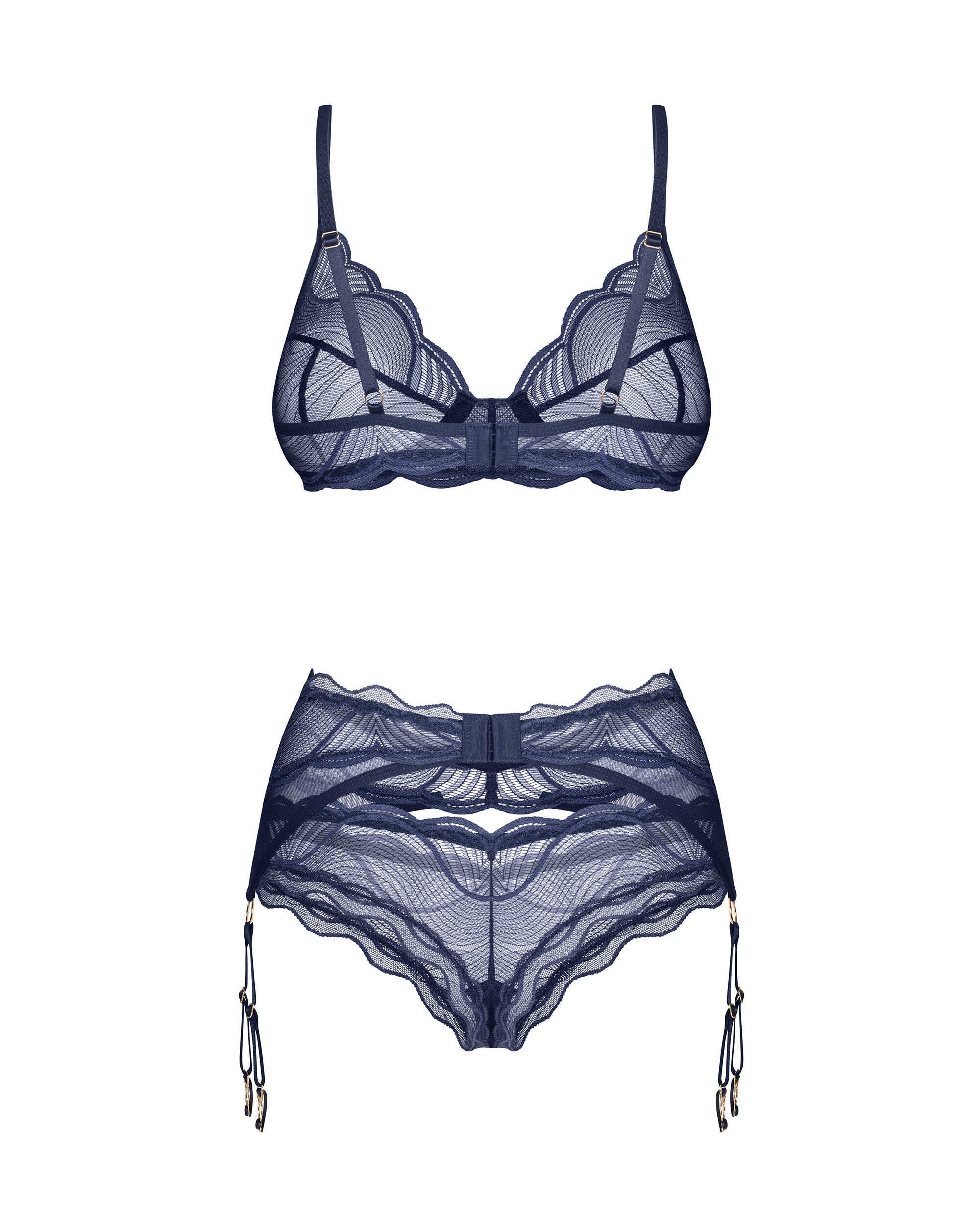 Ensemble lingerie dentelle bleu marine 3 pièces - Obsessive – Image 5