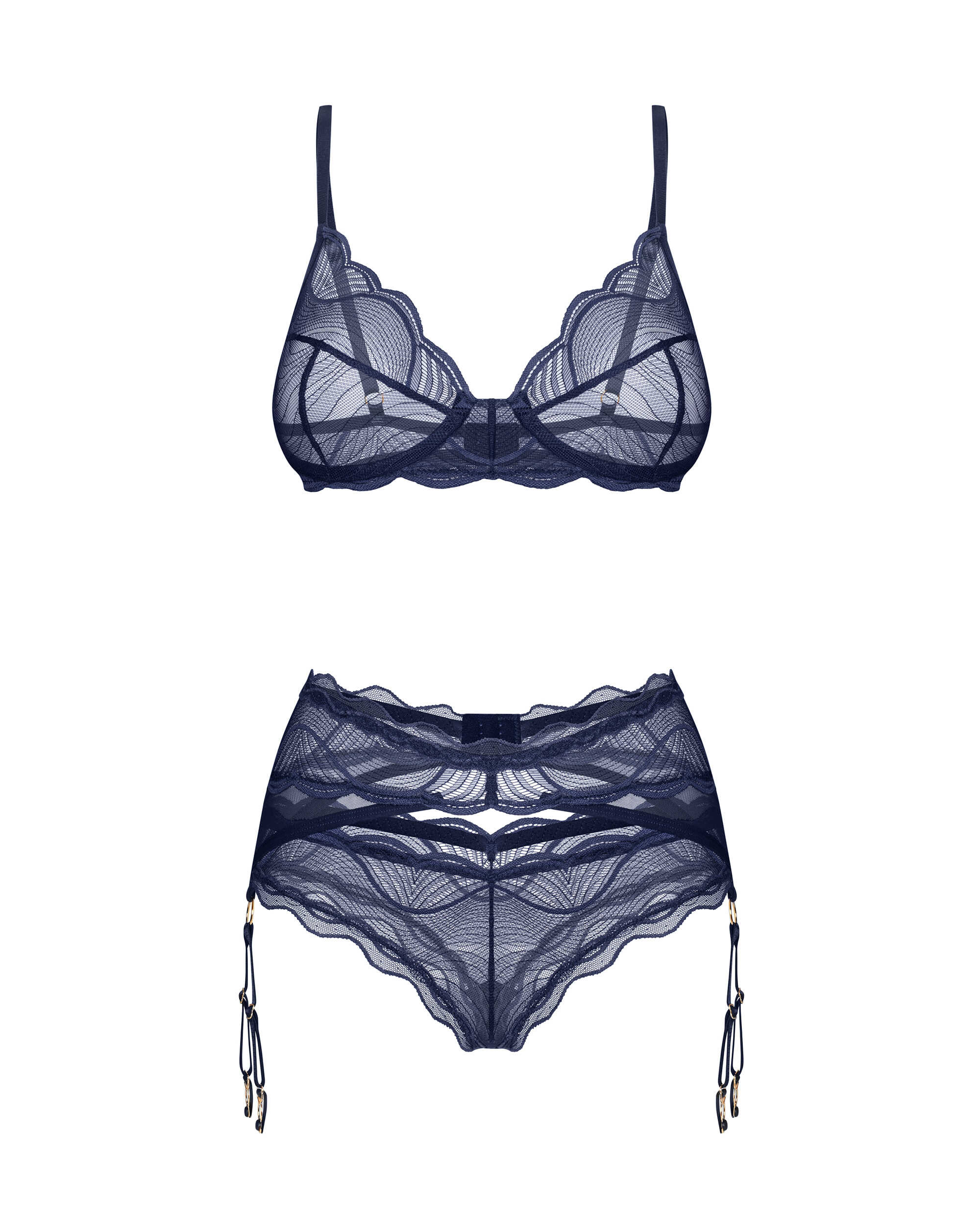 Ensemble lingerie dentelle bleu marine 3 pièces - Obsessive – Image 6