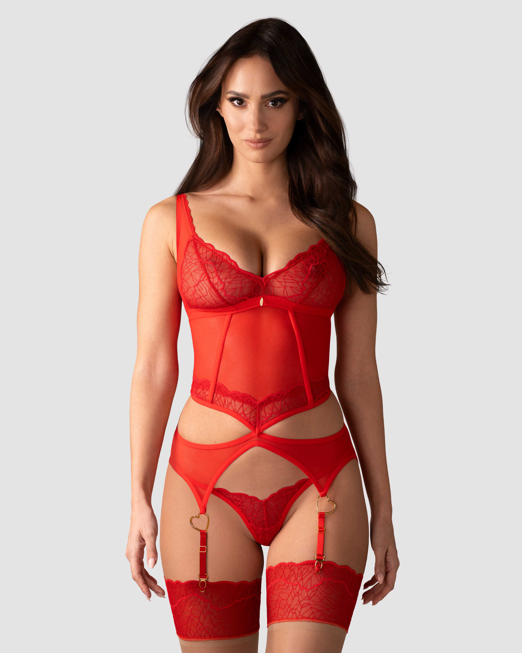 Corset et string rouge en dentelle Cupide - Obsessive – Image 2