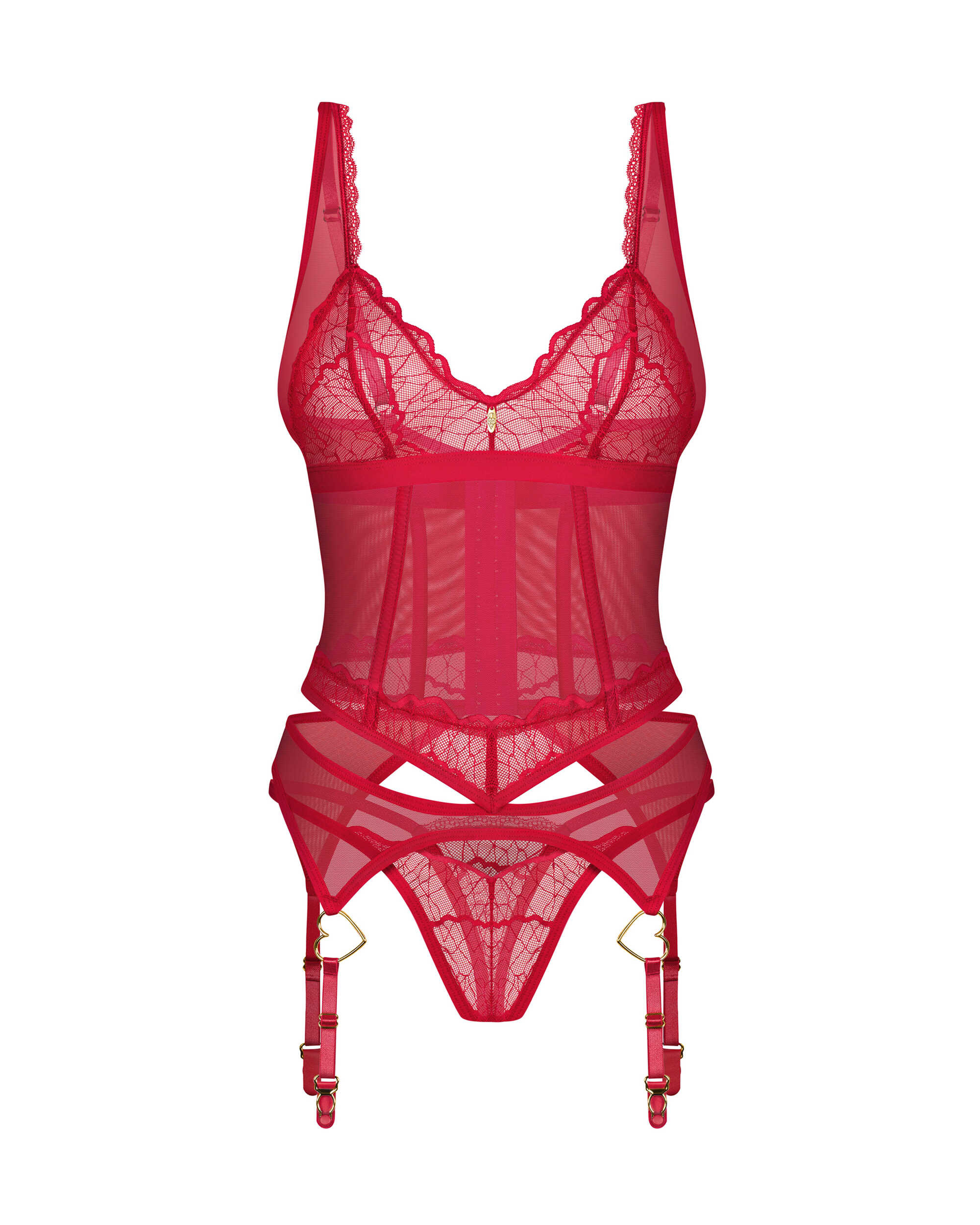 Corset et string rouge en dentelle Cupide - Obsessive – Image 5