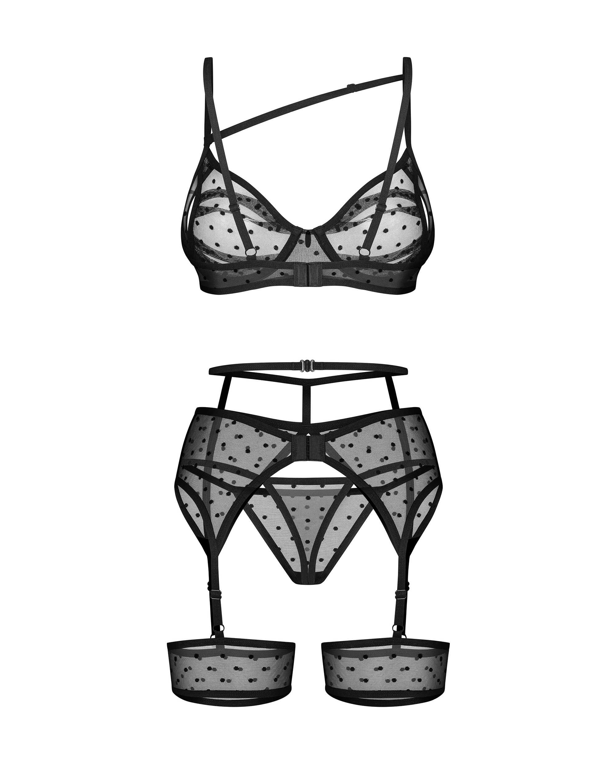 Ensemble lingerie 3 pièces à pois noir élégant - Obsessive – Image 7
