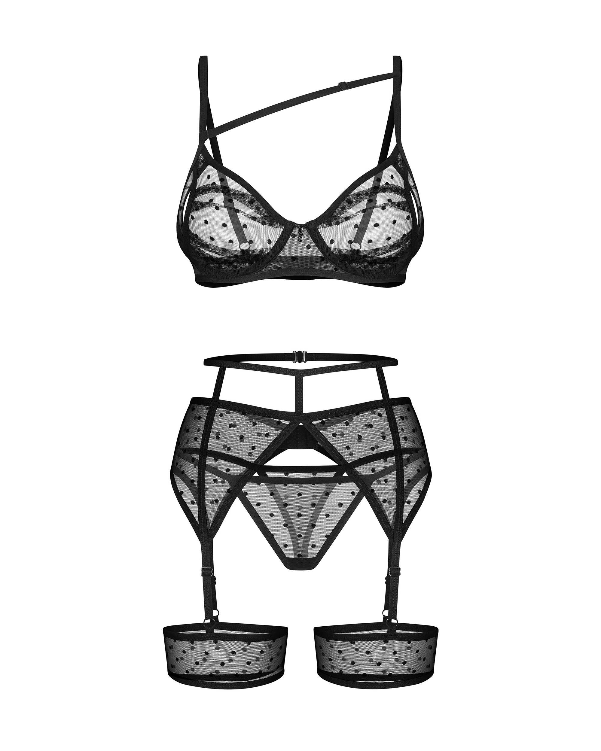 Ensemble lingerie 3 pièces à pois noir élégant - Obsessive – Image 6