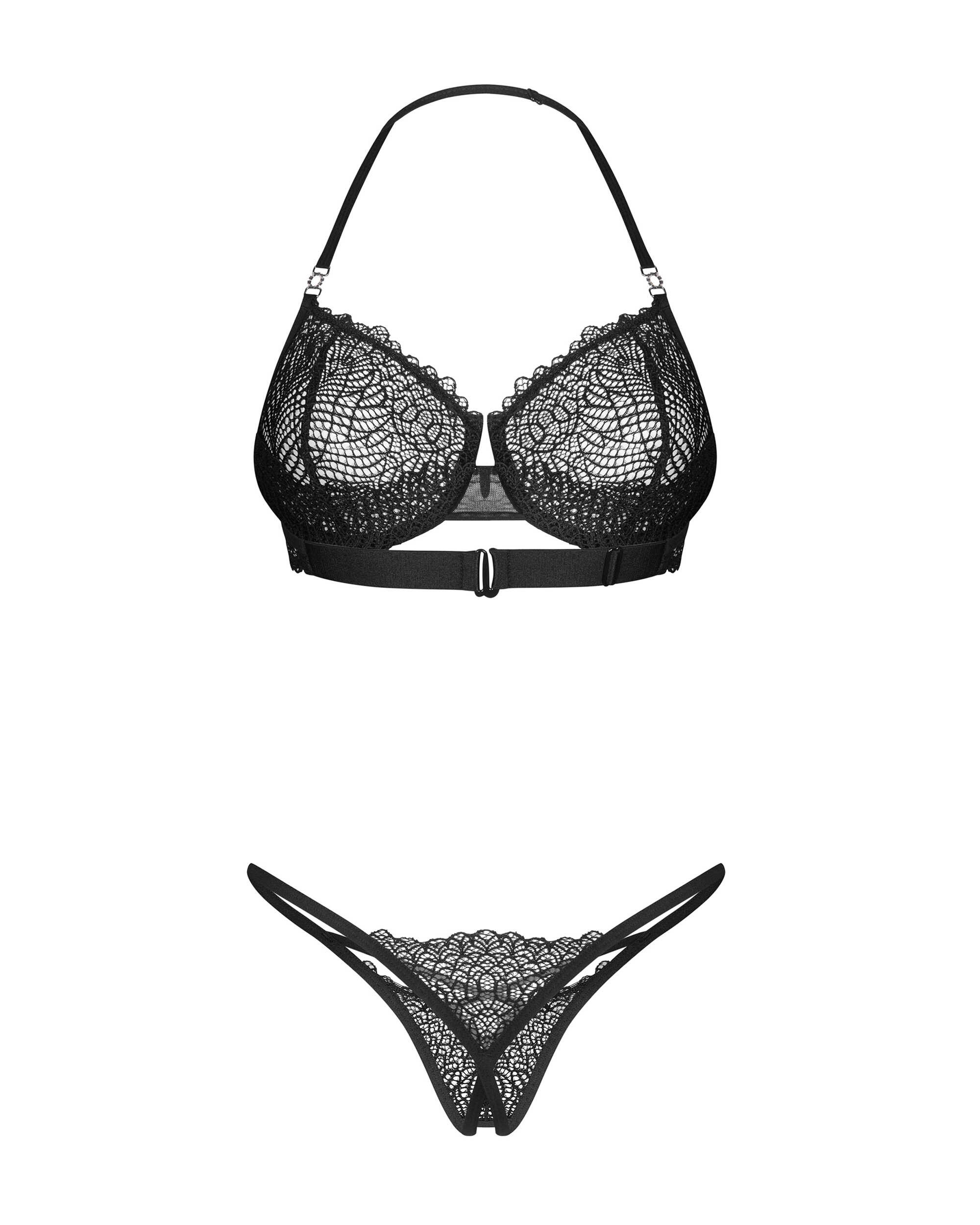 Ensemble lingerie ouvert 2 pièces dentelle française noire - Obsessive – Image 6