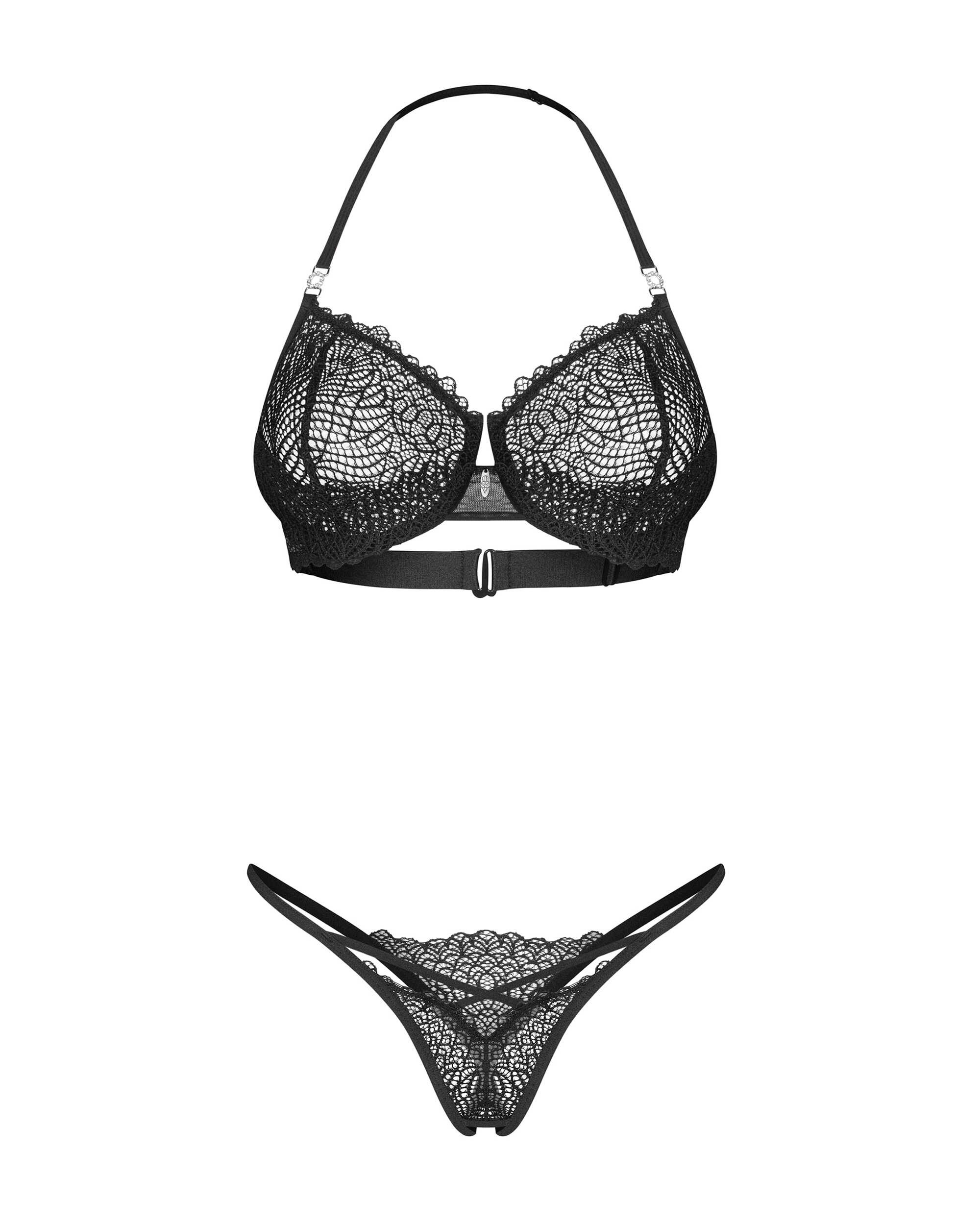 Ensemble lingerie ouvert 2 pièces dentelle française noire - Obsessive – Image 5