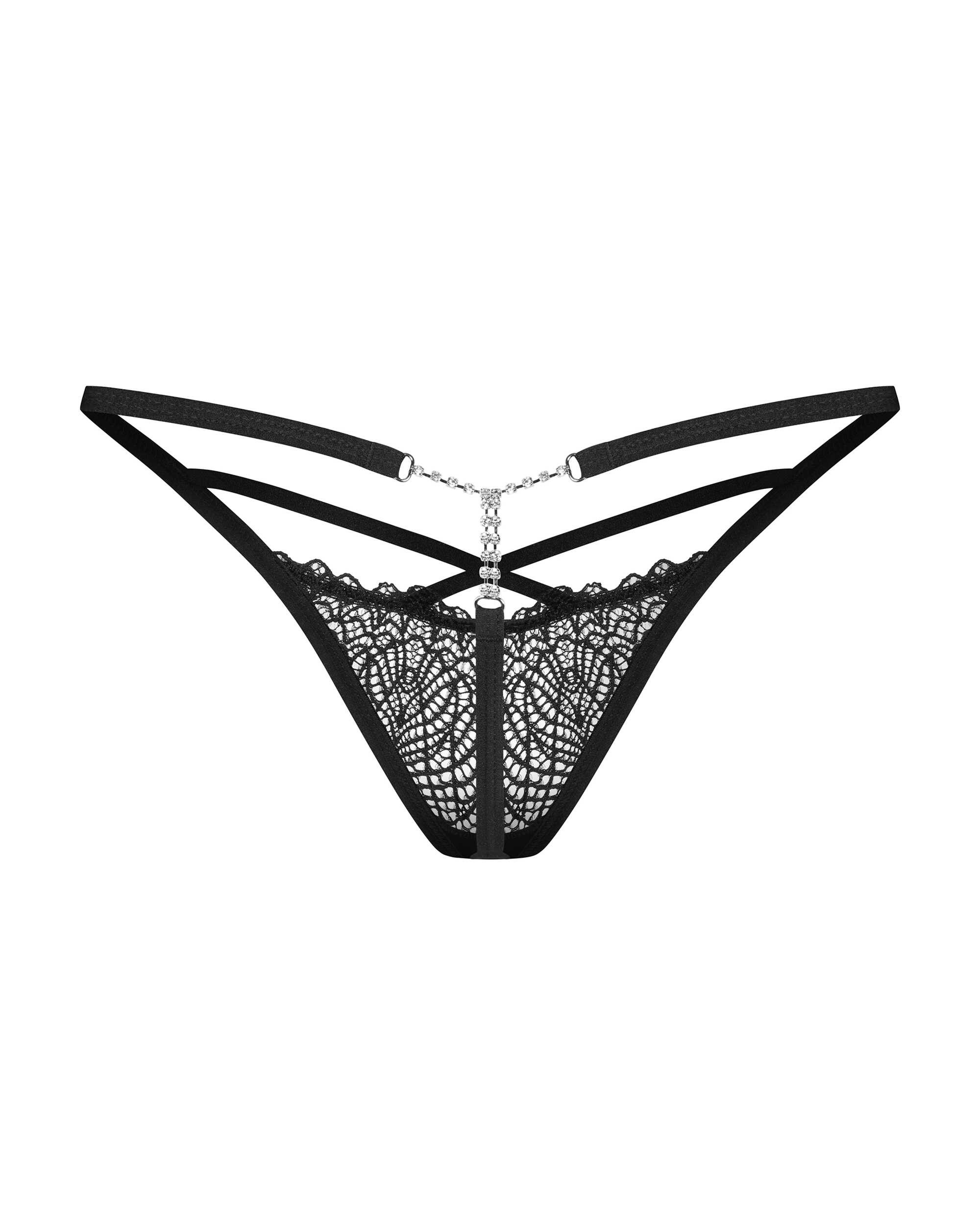 String en dentelle noire avec chaîne Iliosa - Obsessive – Image 7