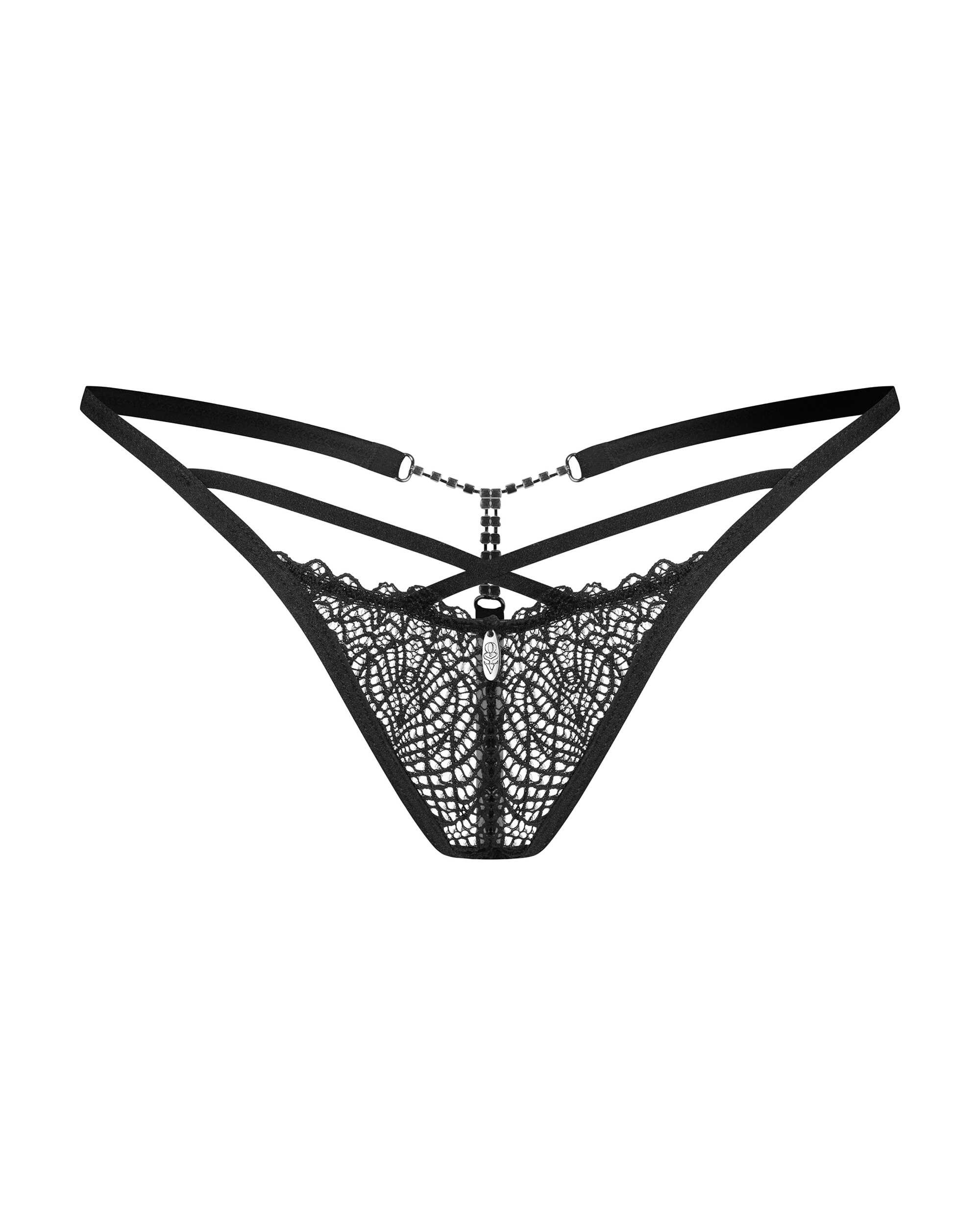 String en dentelle noire avec chaîne Iliosa - Obsessive – Image 6