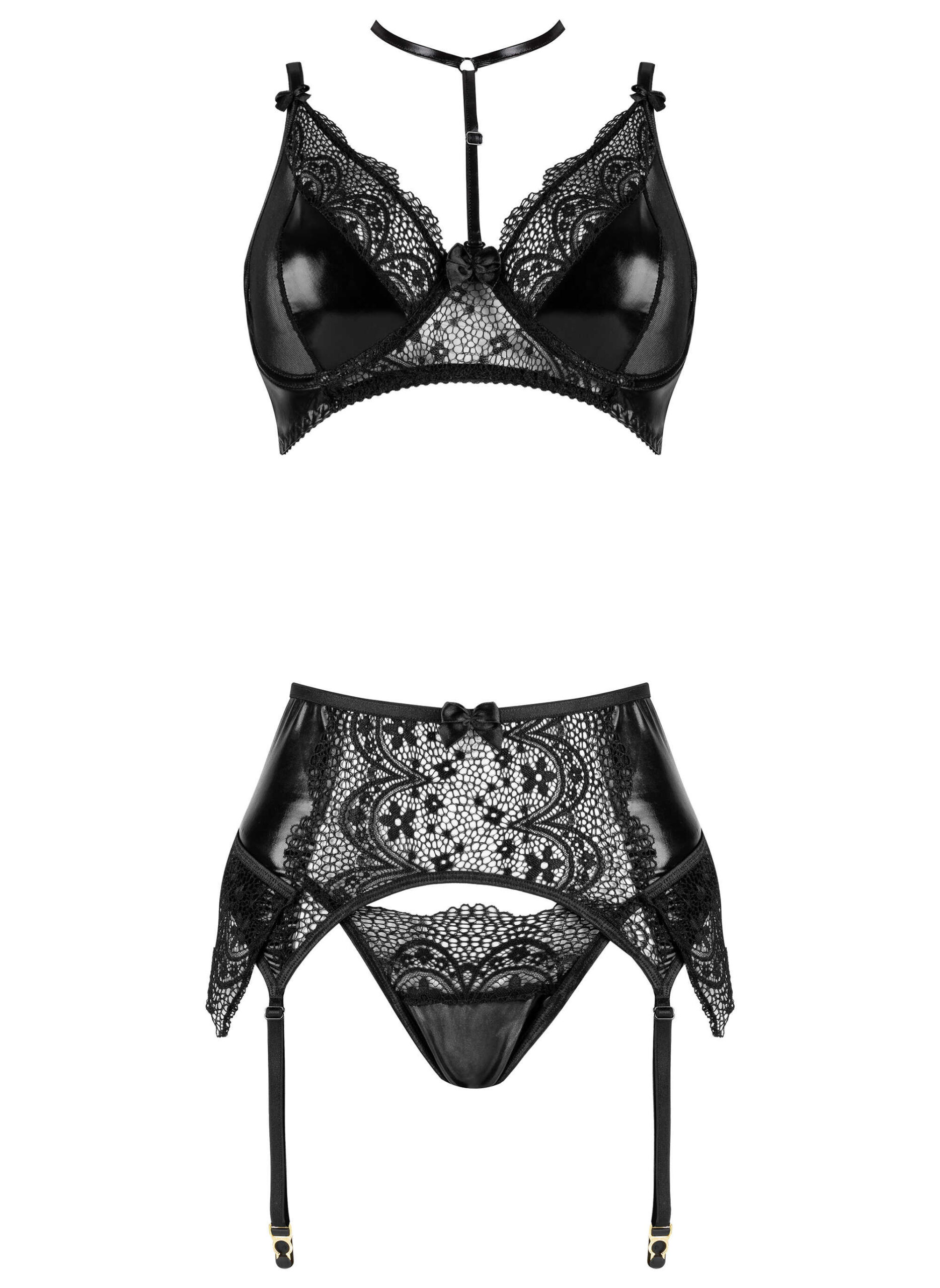 Ensemble lingerie wetlook et dentelle Noir Fantasy - Beauty Night – Image 7