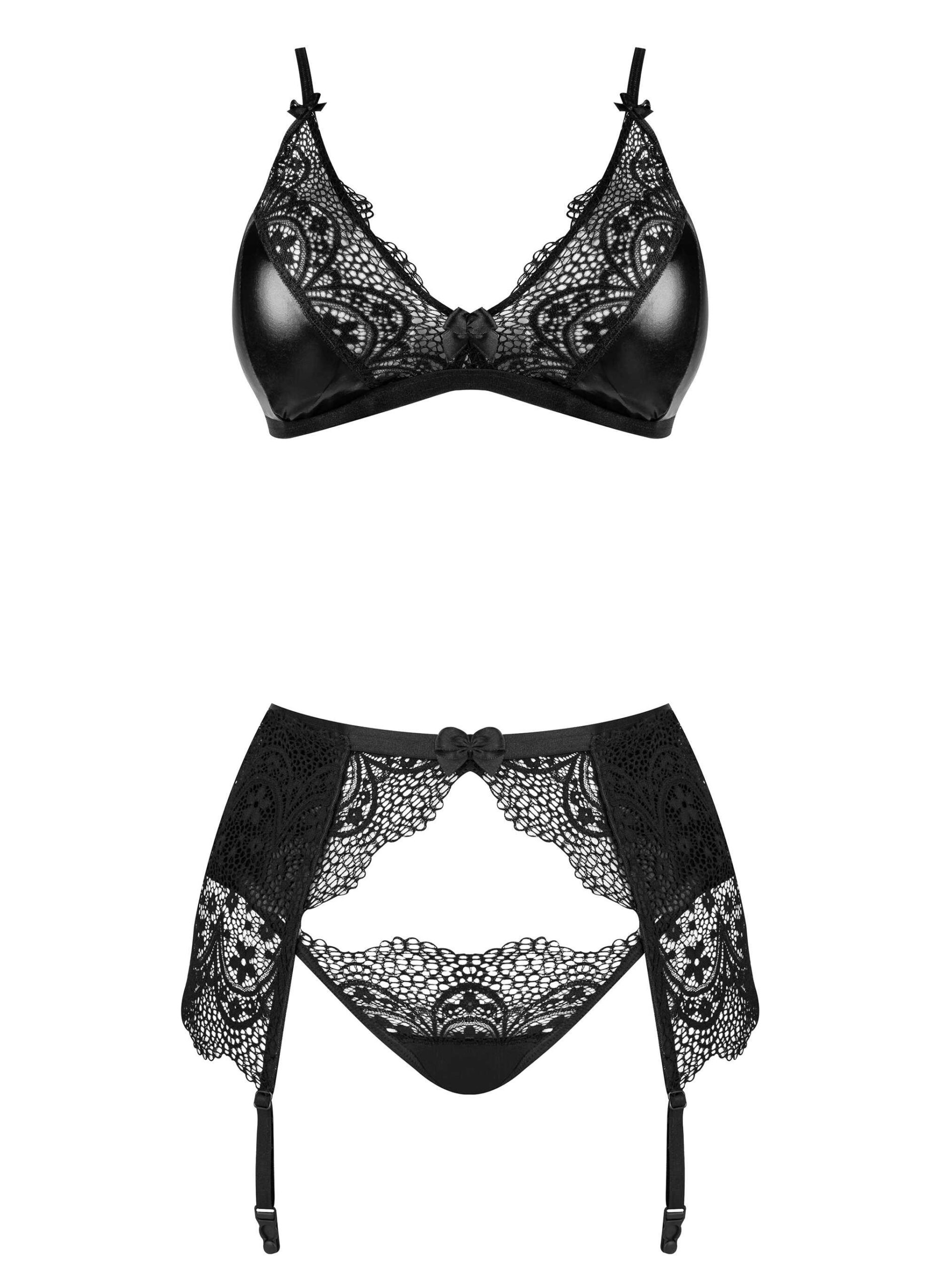 Ensemble lingerie wetlook et dentelle avec jarretière - Beauty Night – Image 7
