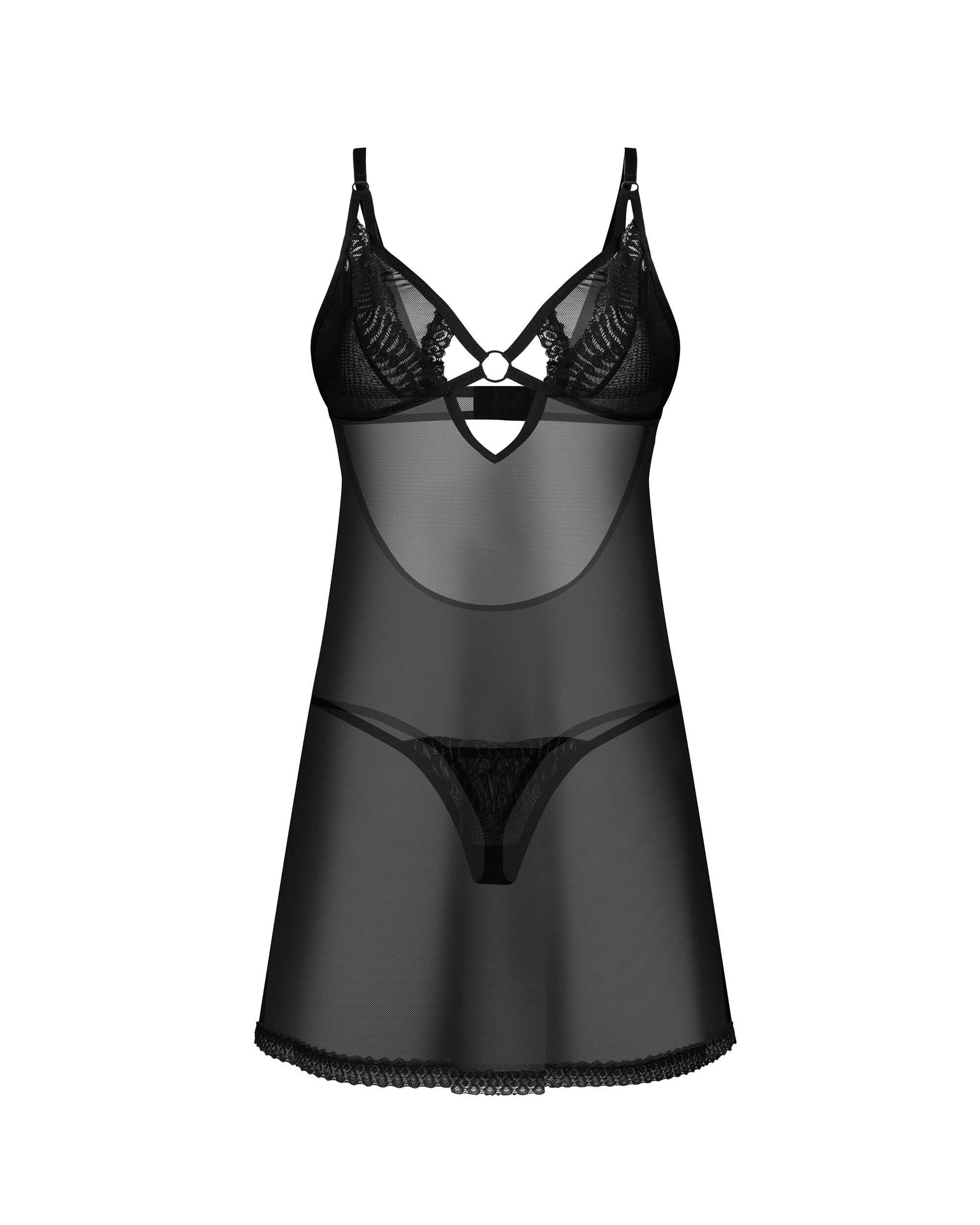 Nuisette transparente en dentelle avec string assorti - Obsessive – Image 8