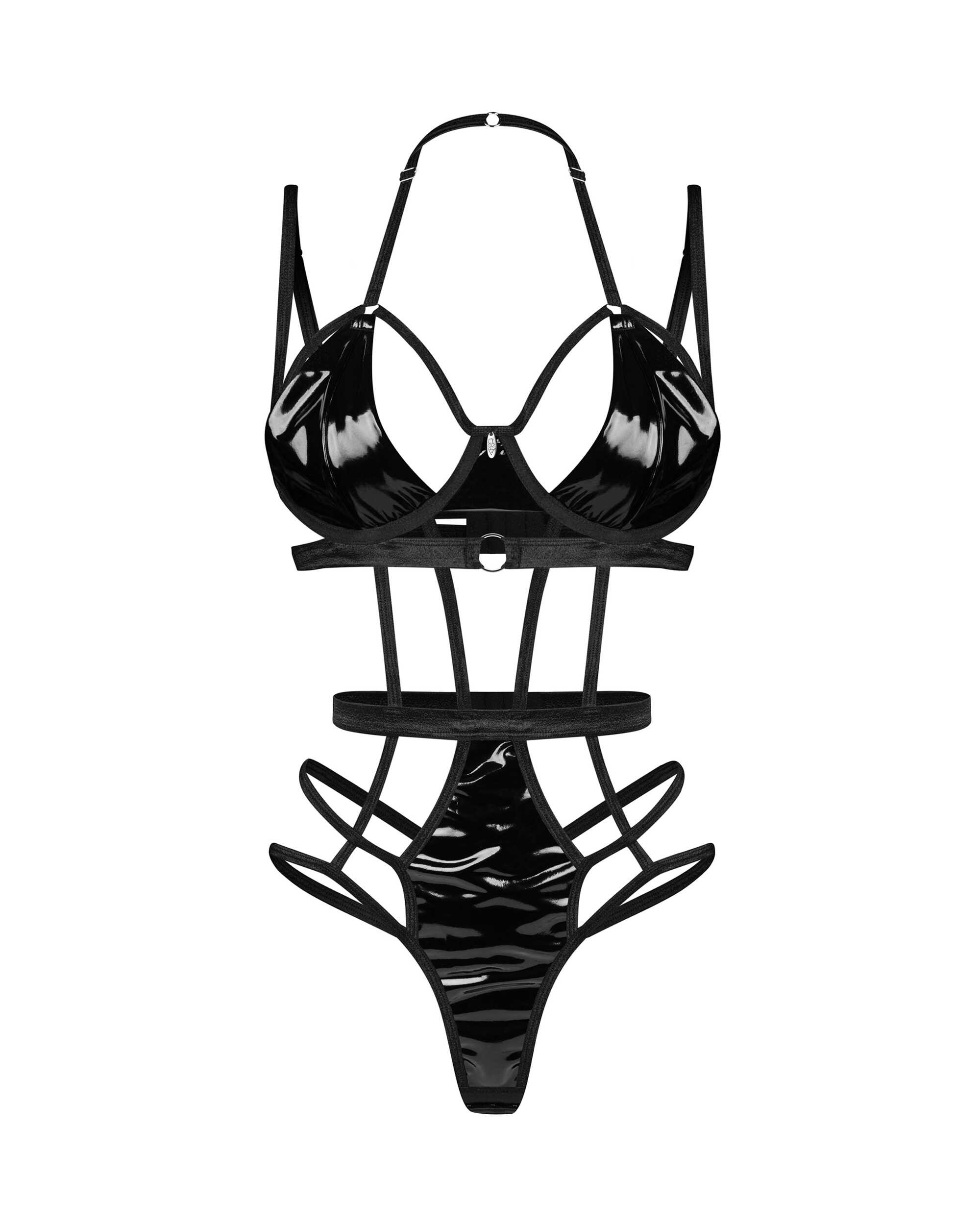 Body wetlook effet latex avec armatures - Obsessive – Image 3