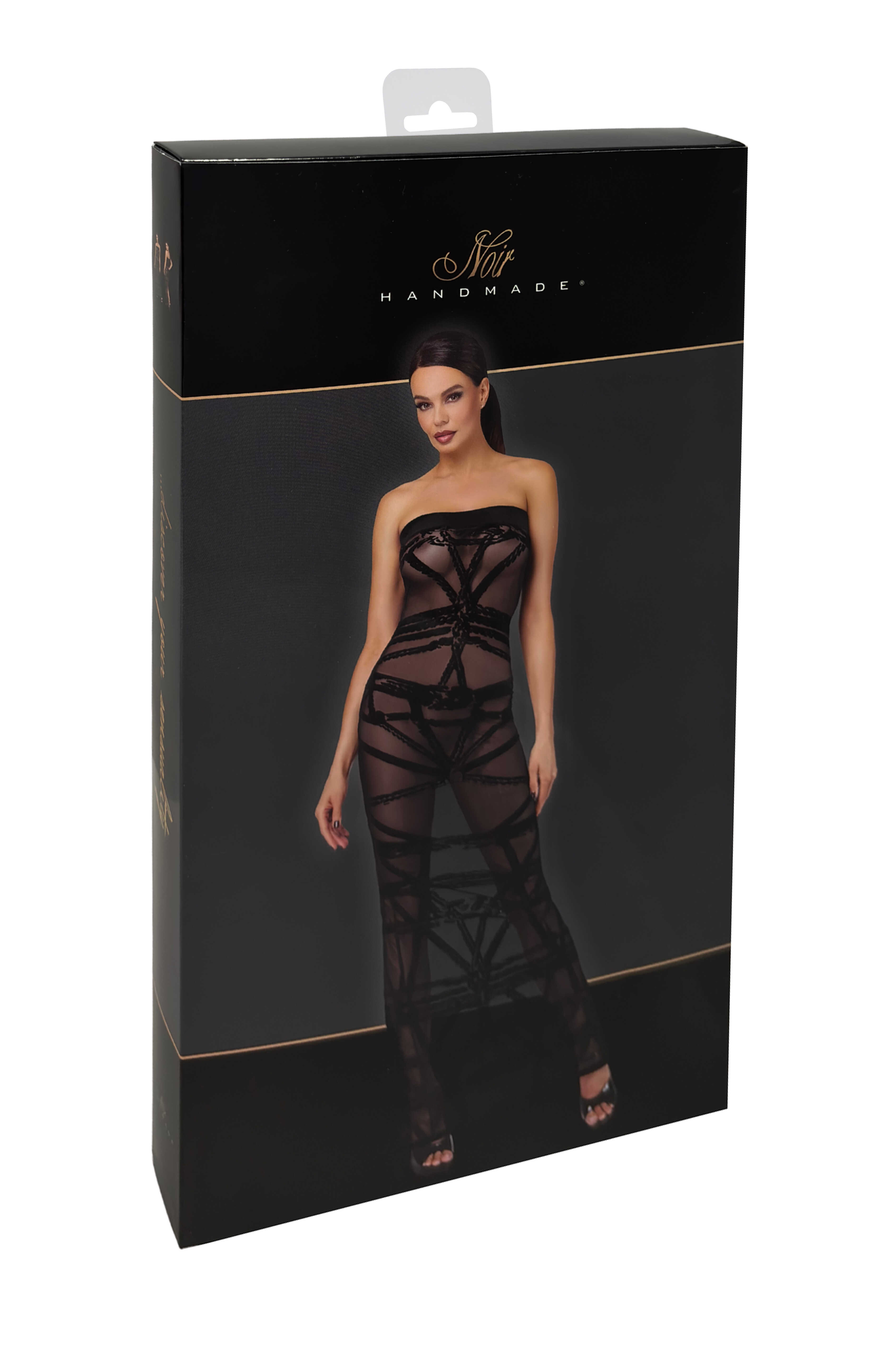 Robe longue en tulle motif bondage épaule dénudée - Noir Handmade – Image 9