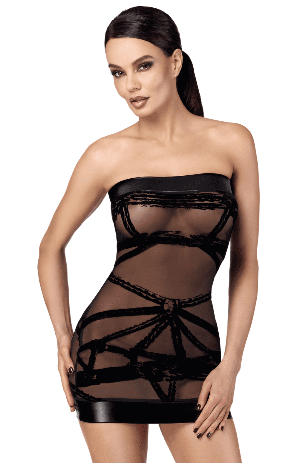 Mini robe Bondesque en tulle épaule dénudée - Noir Handmade