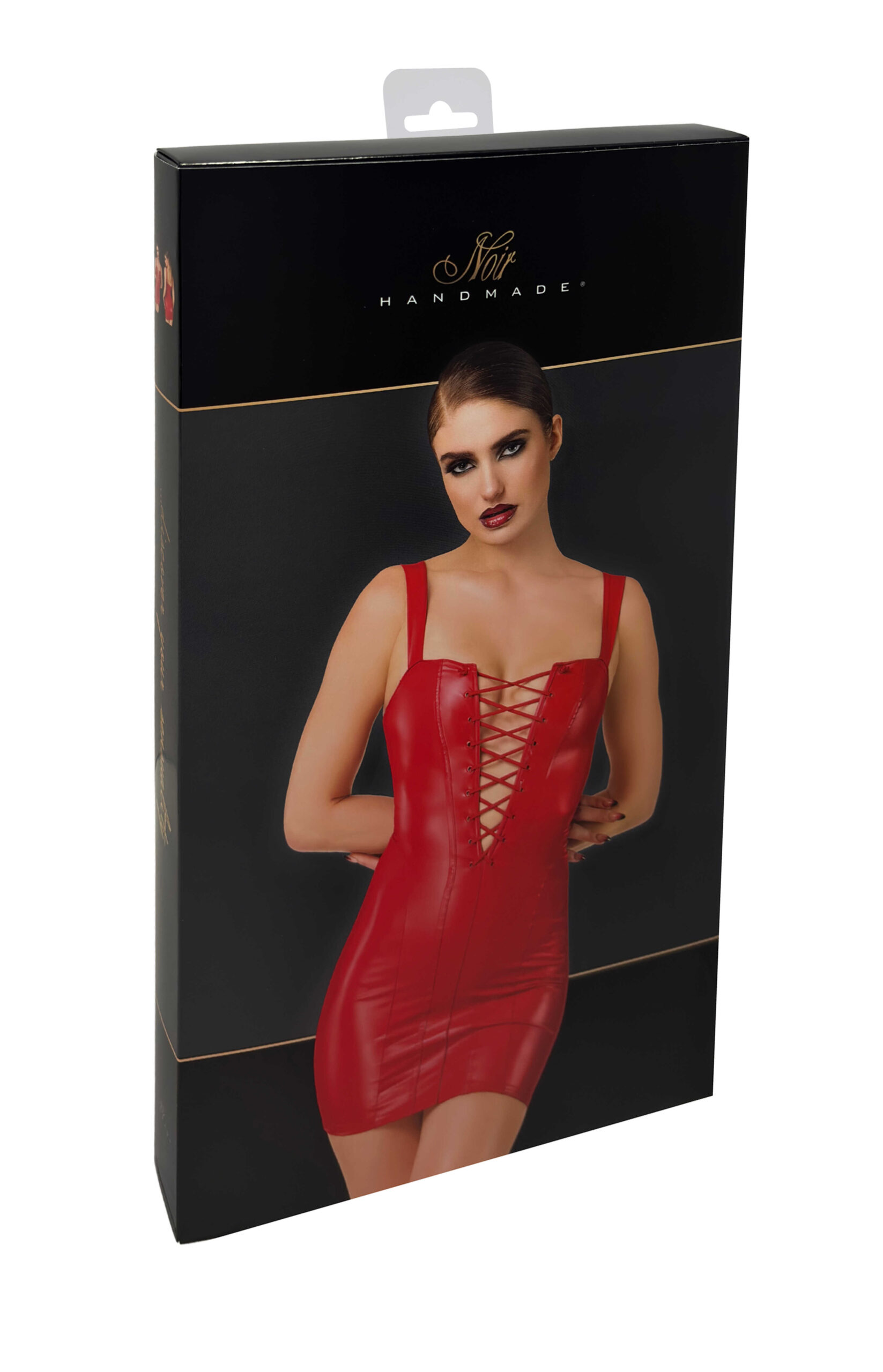 Mini robe wetlook Bombshell à laçage rouge - Noir Handmade – Image 8