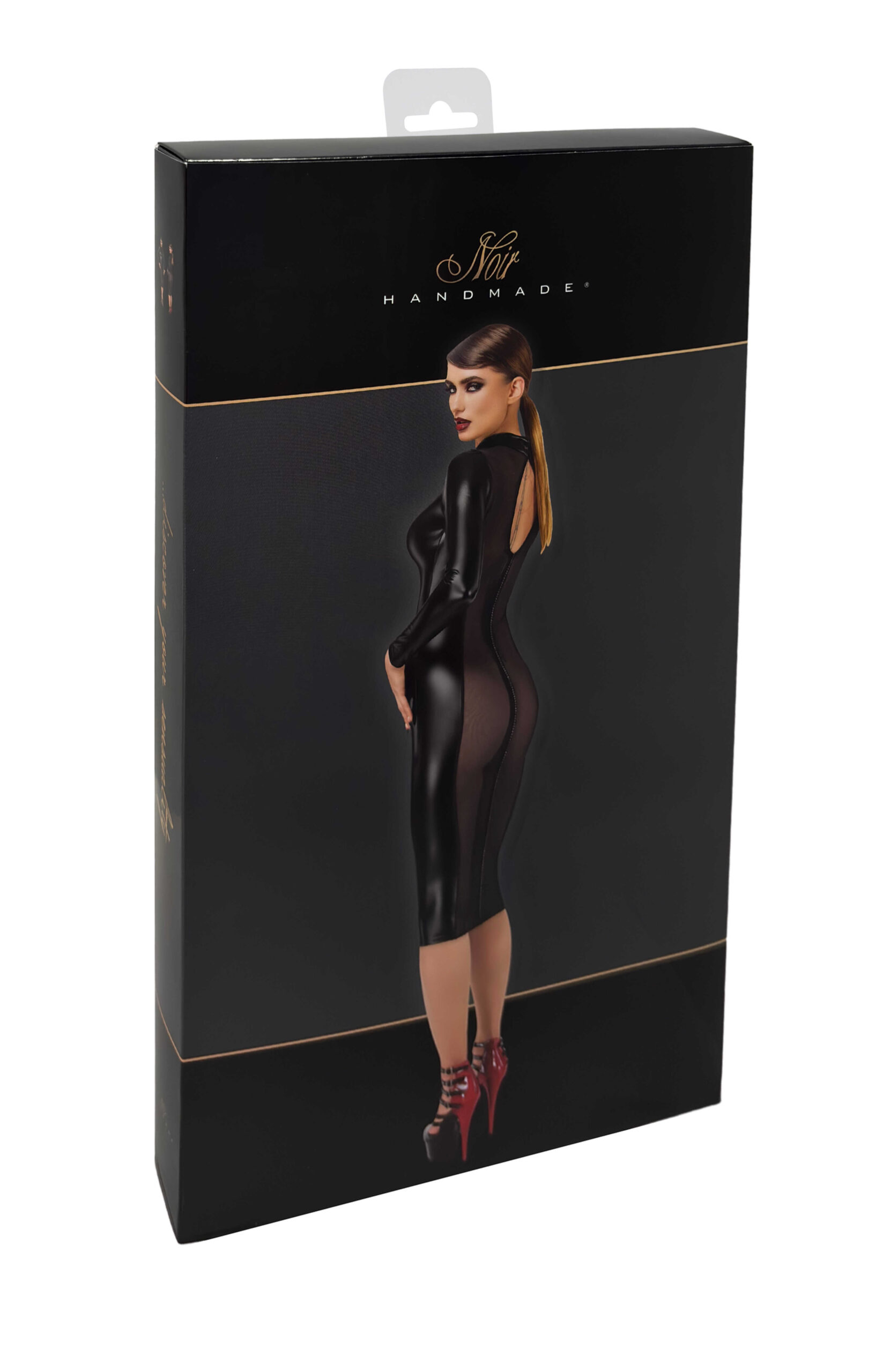 Robe mi-longue Luxuria en wetlook et tulle - Noir Handmade – Image 8