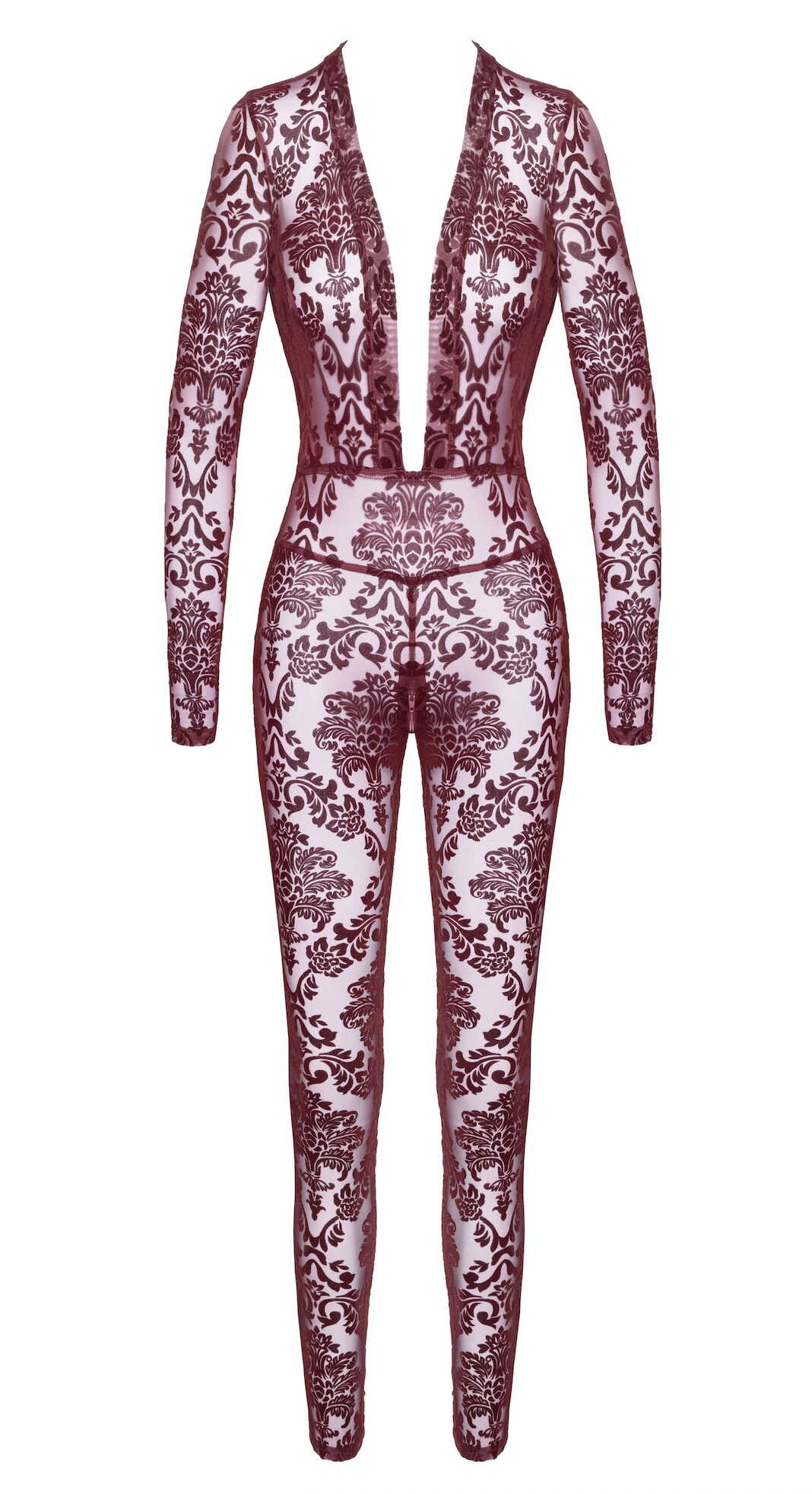 Catsuit en tulle floqué bordeaux - Noir Handmade – Image 6