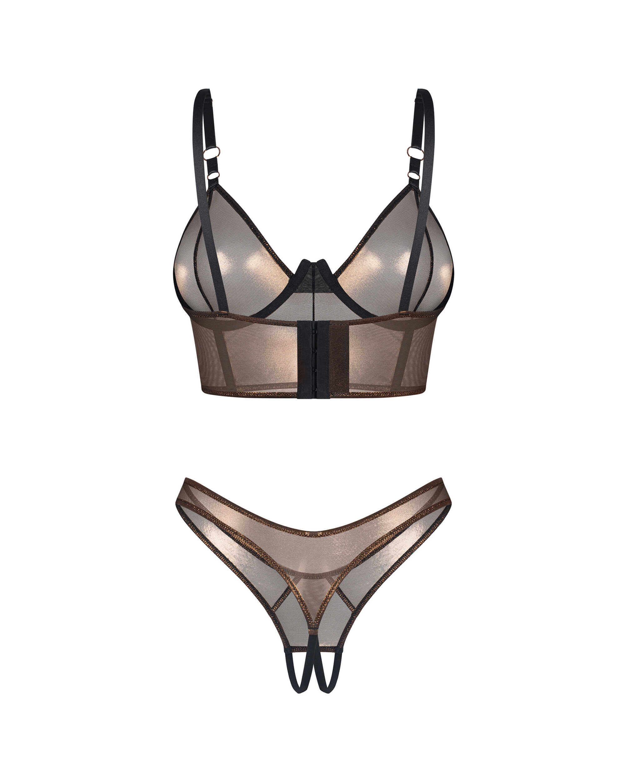 Ensemble top et string ouvert en maille dorée - Obsessive – Image 8