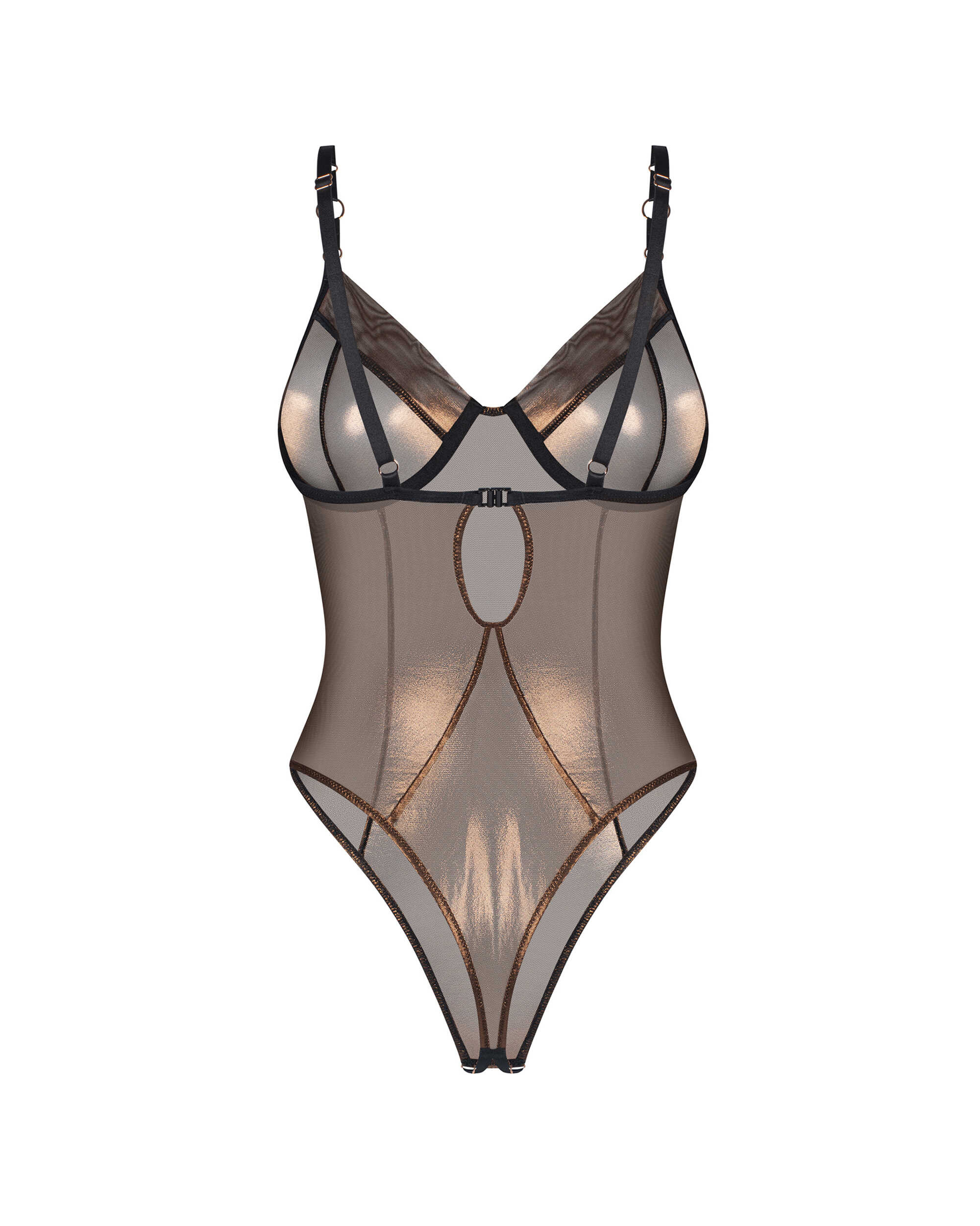 Body ouvert en maille transparente dorée - Obsessive – Image 8
