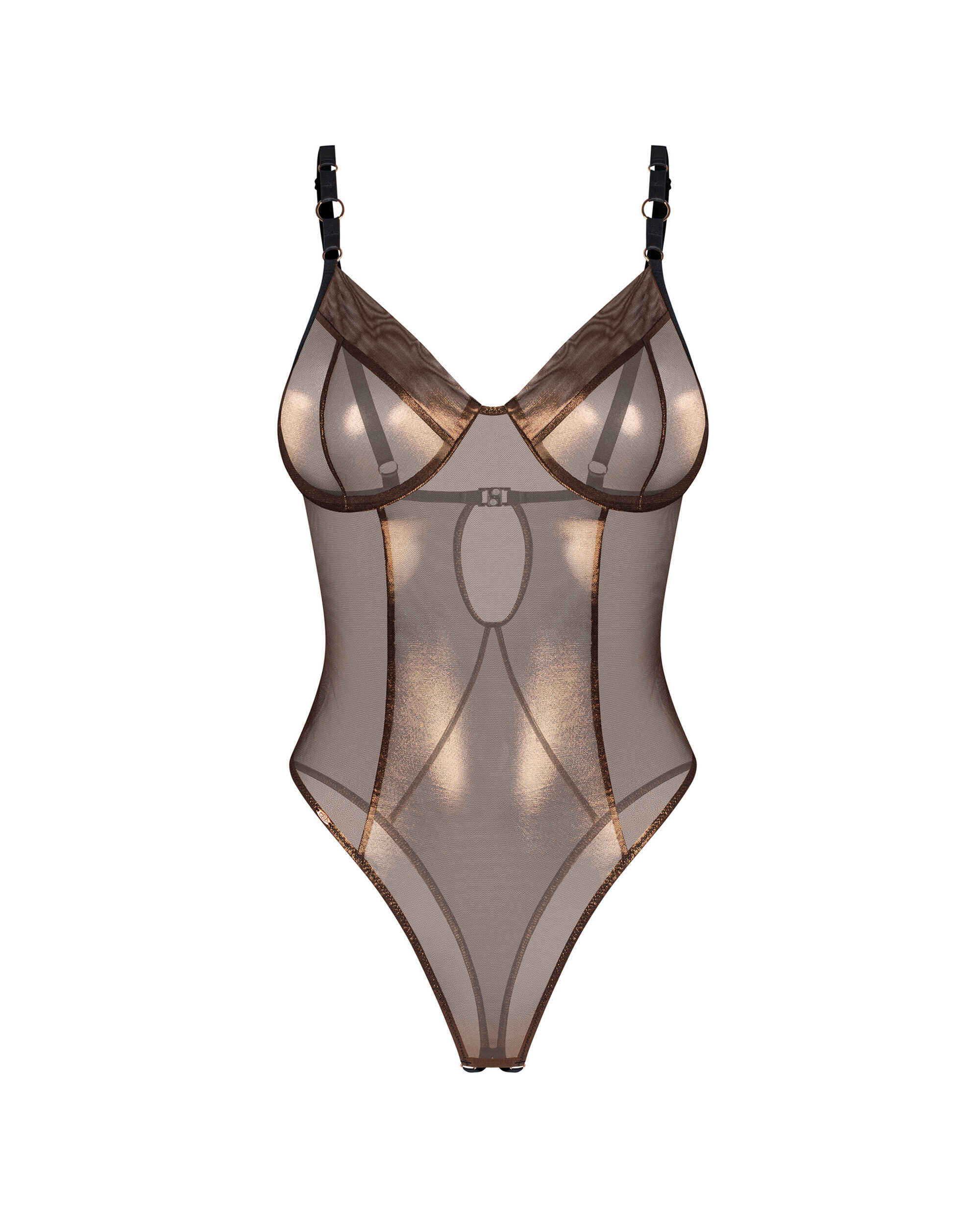 Body ouvert en maille transparente dorée - Obsessive – Image 7