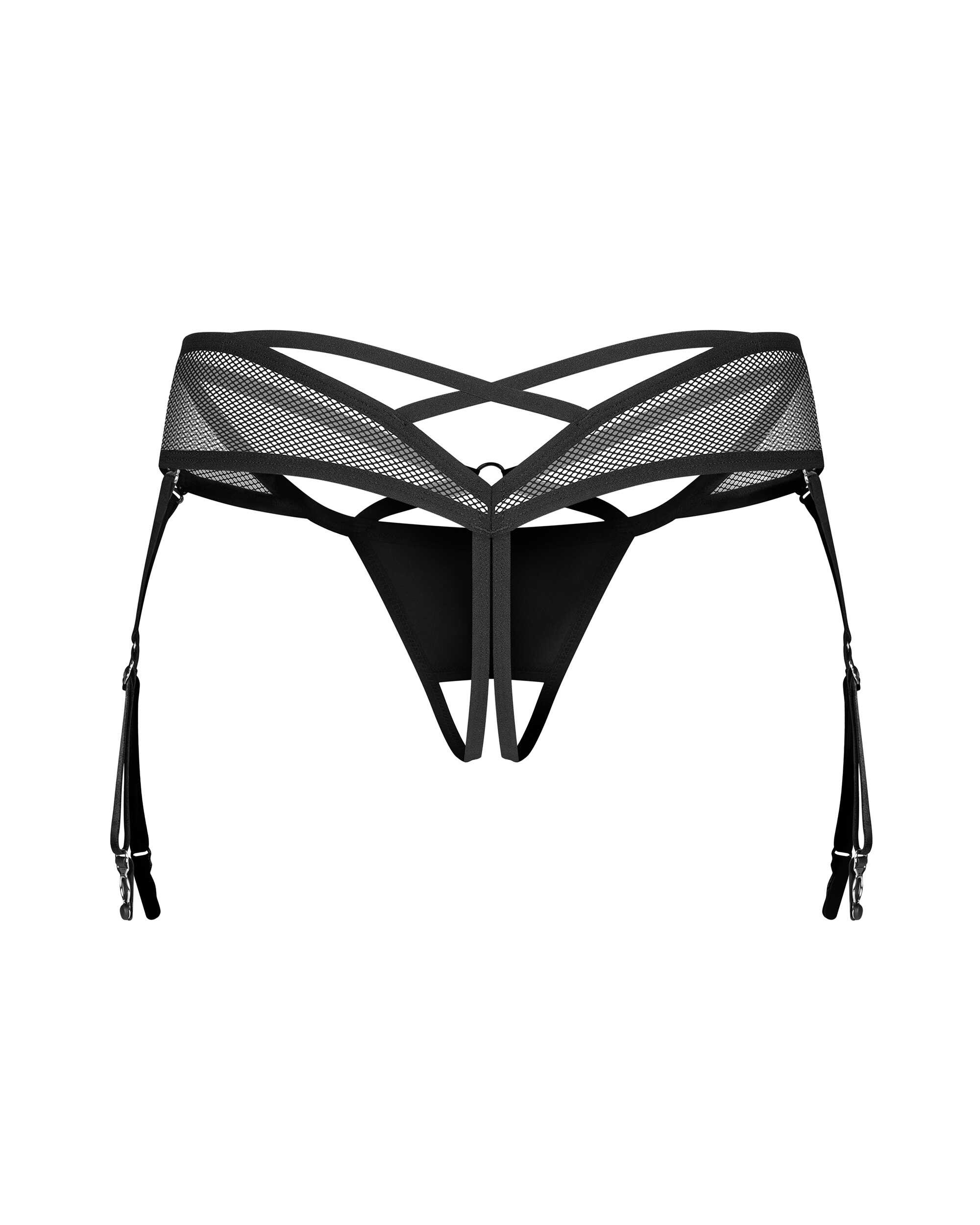 String ouvert en simili cuir avec jarretelles - Obsessive – Image 5
