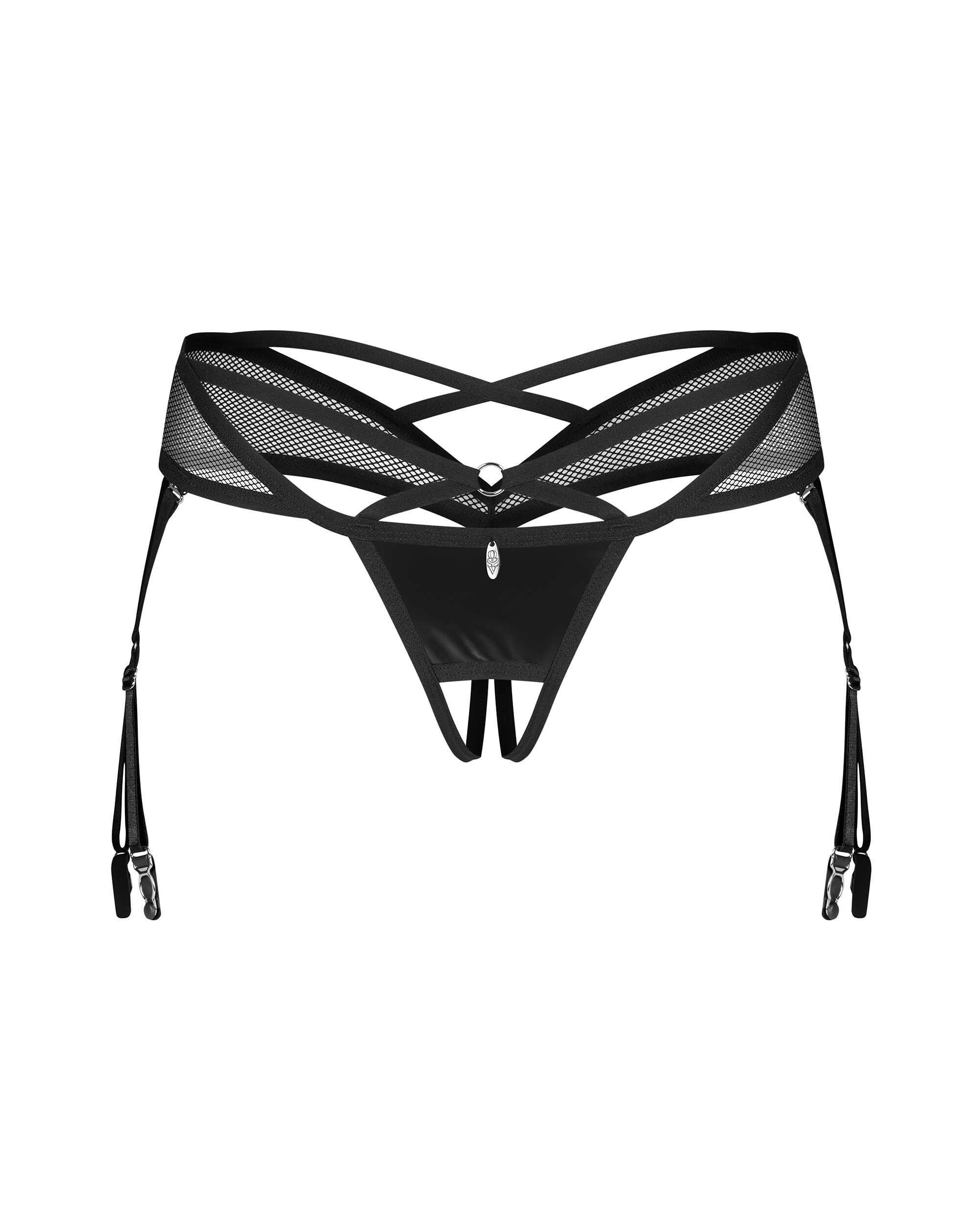 String ouvert en simili cuir avec jarretelles - Obsessive – Image 4