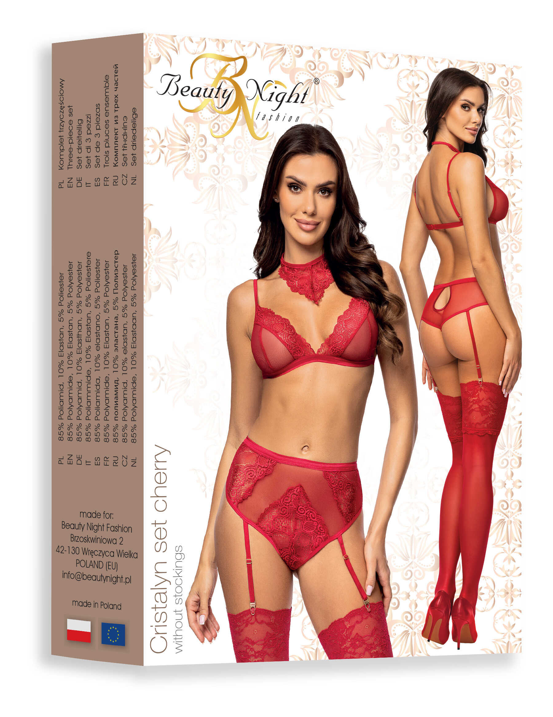 Ensemble lingerie dentelle cerise avec porte-jarretelles - Beauty Night – Image 21