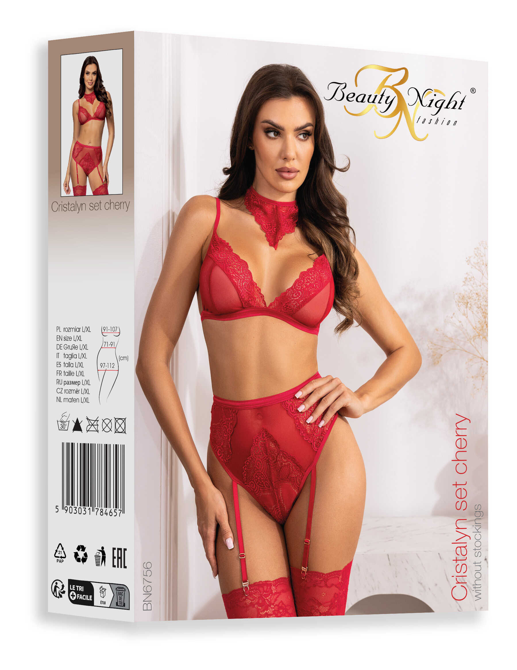 Ensemble lingerie dentelle cerise avec porte-jarretelles - Beauty Night – Image 22