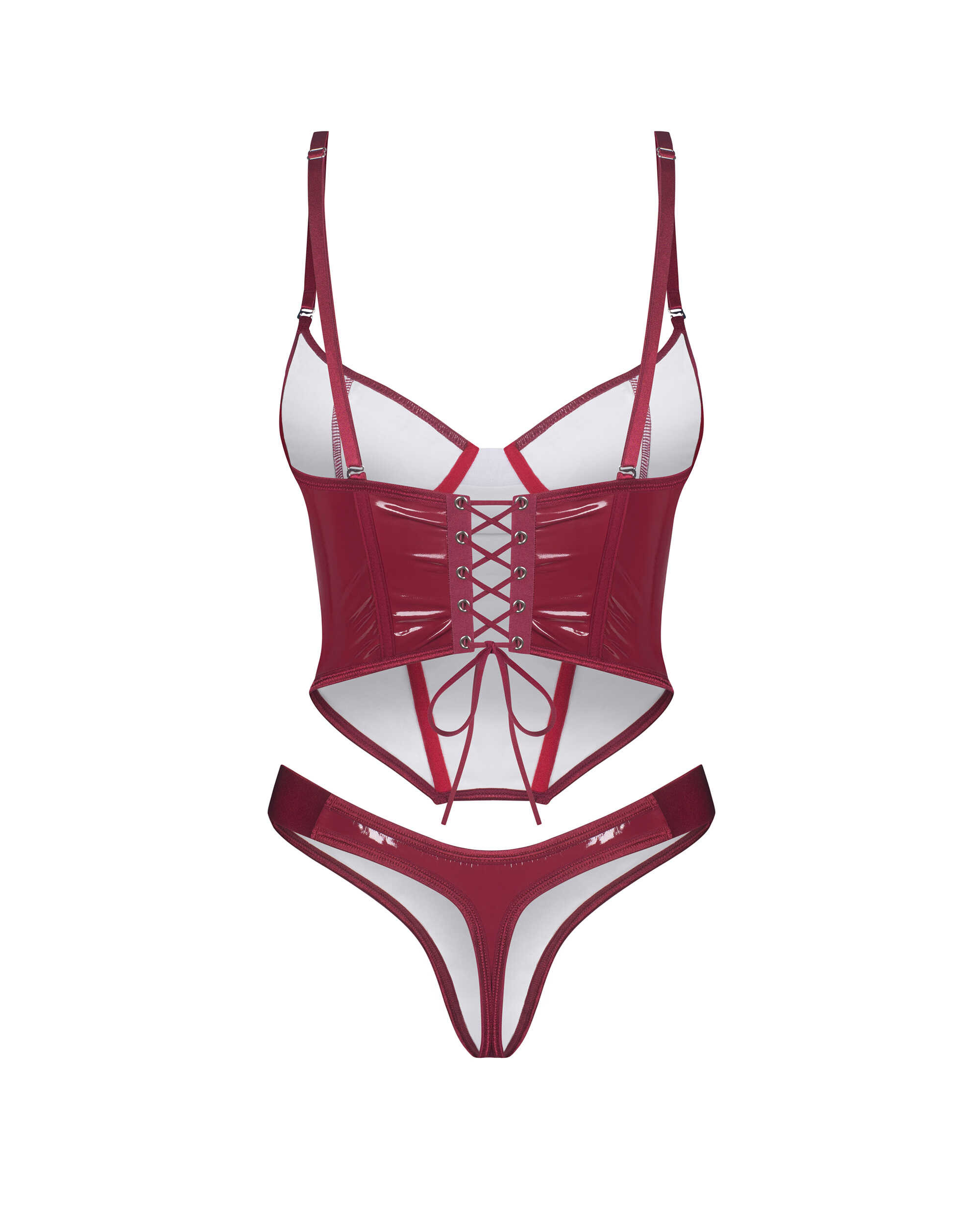 Corset rouge brillant avec string assorti - Obsessive – Image 7