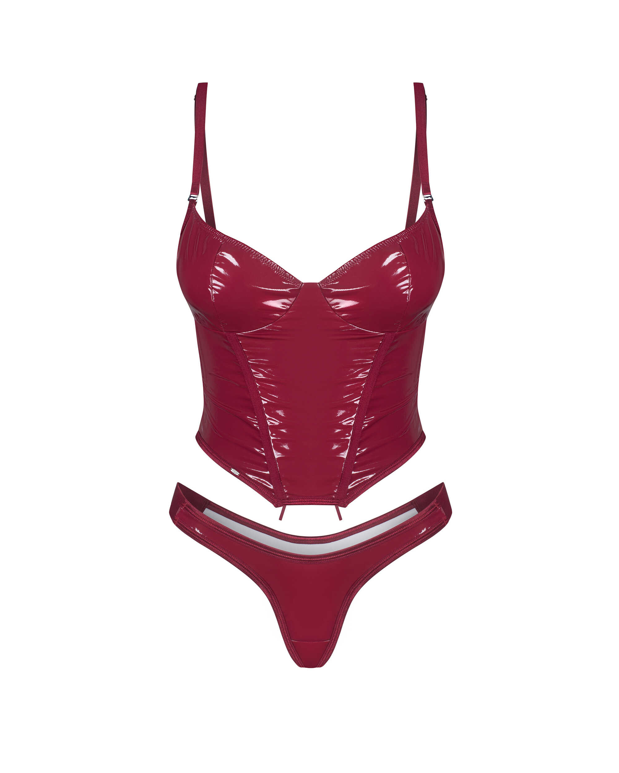 Corset rouge brillant avec string assorti - Obsessive – Image 6