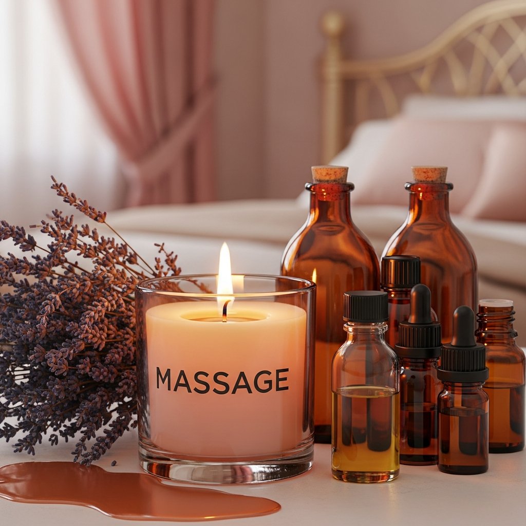 Bougie de massage et huiles essentielles pour aromathérapie sensuelle