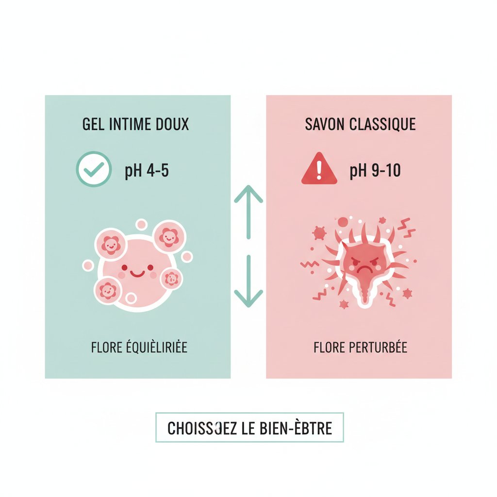 Gel intime vs savon classique - comparaison impact sur la flore vaginale