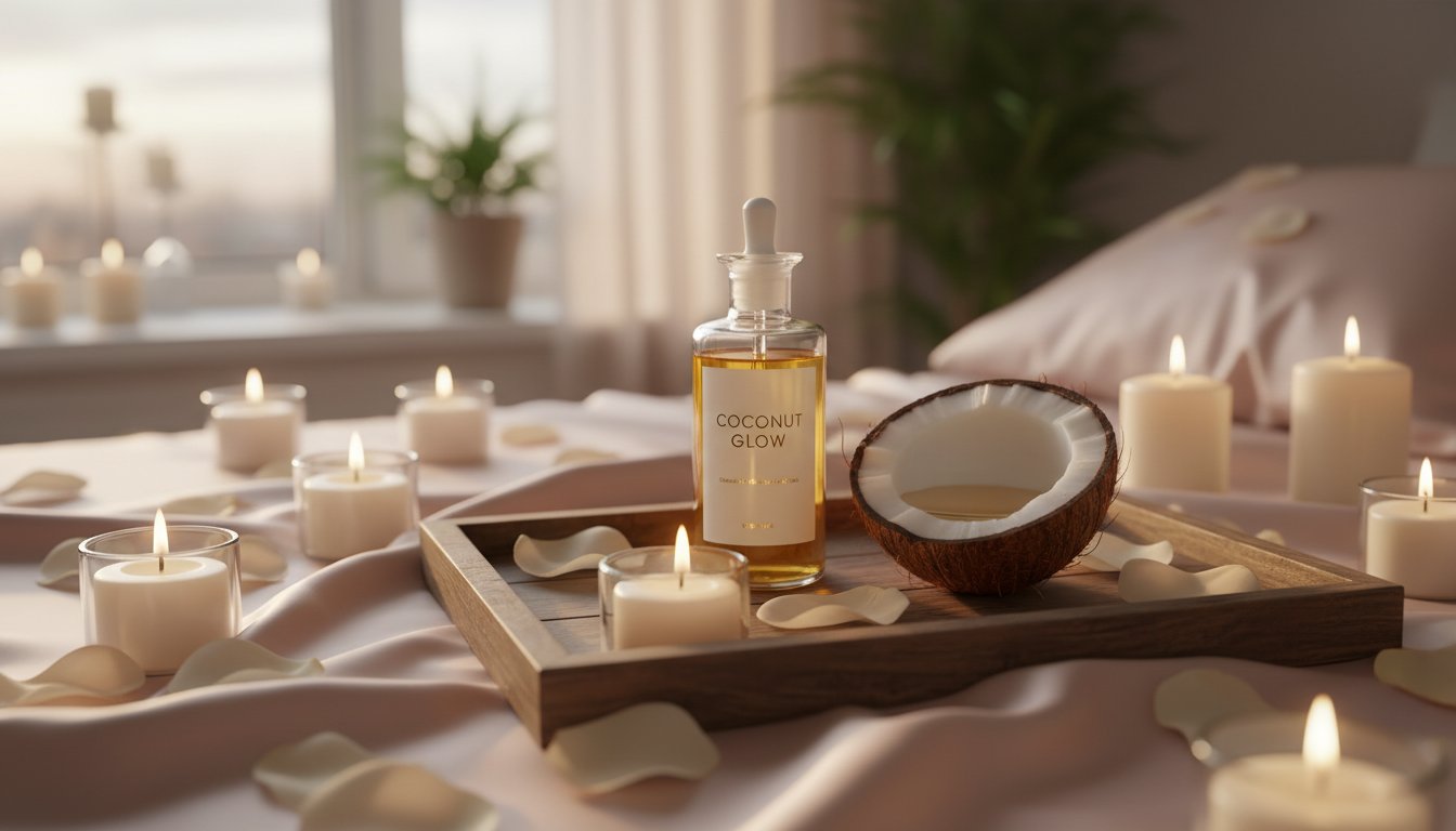 Huile de coco massage intime avantages - bien-être avec noix de coco et bougies
